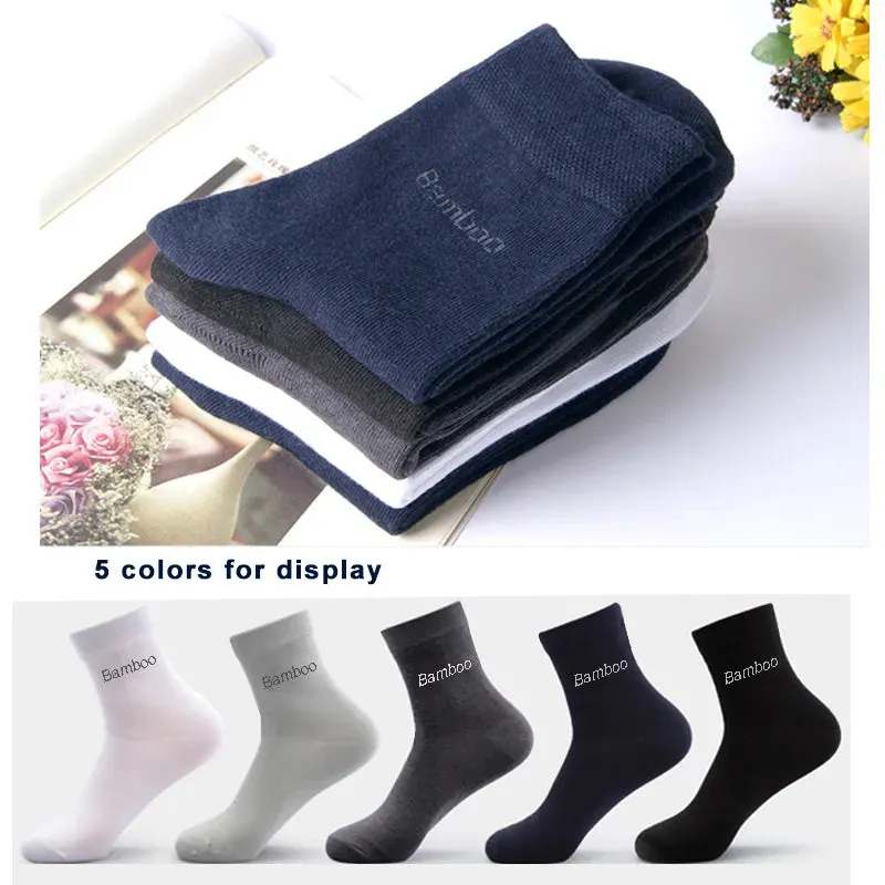 10Pcs=5Pair High Quality New Bamboo Fiber Socks Men Casual Business Breatheable Men&#39;S Dress Sock