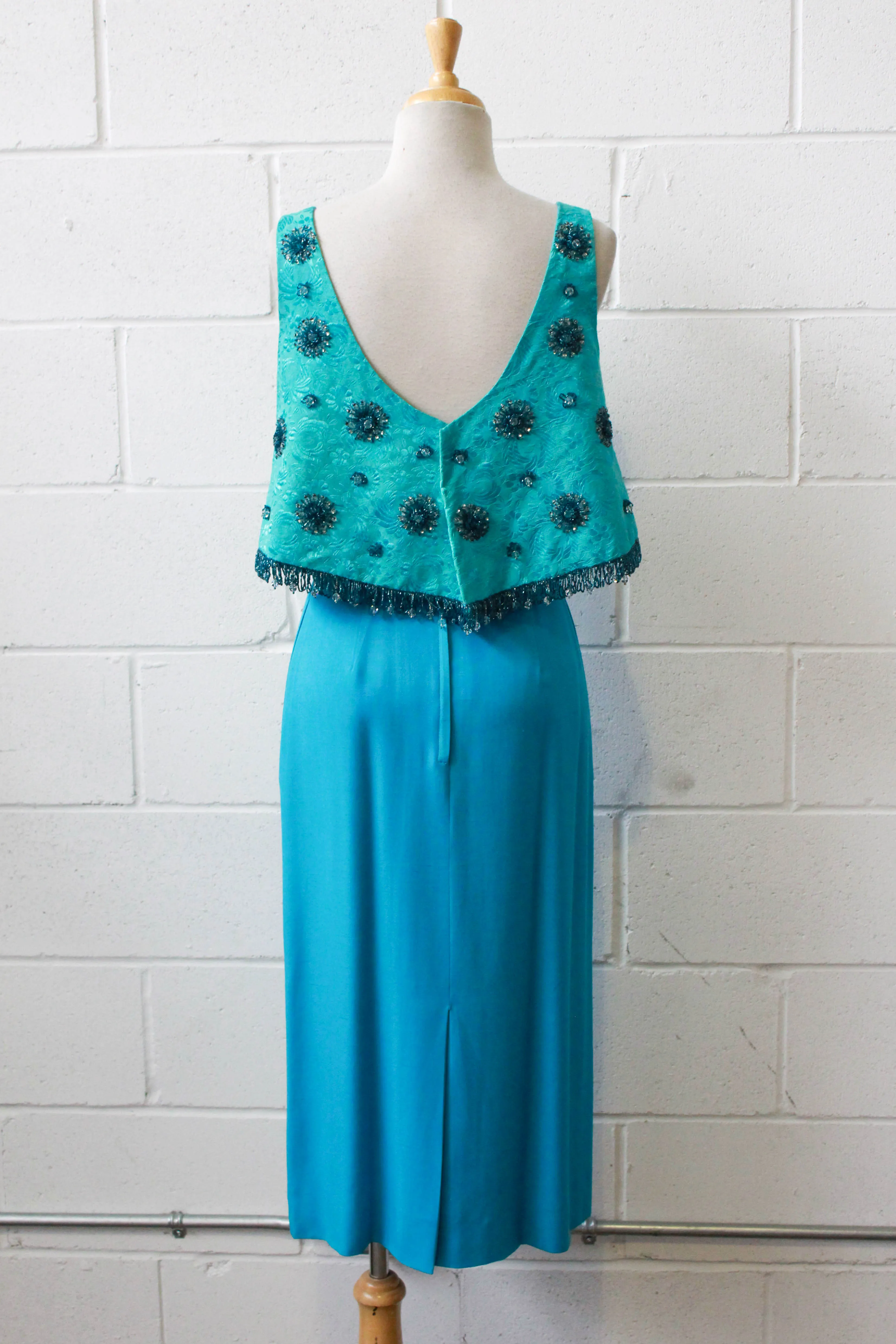 1980s Turquoise Pencil Skirt with Pleat Detail, Waist 26"