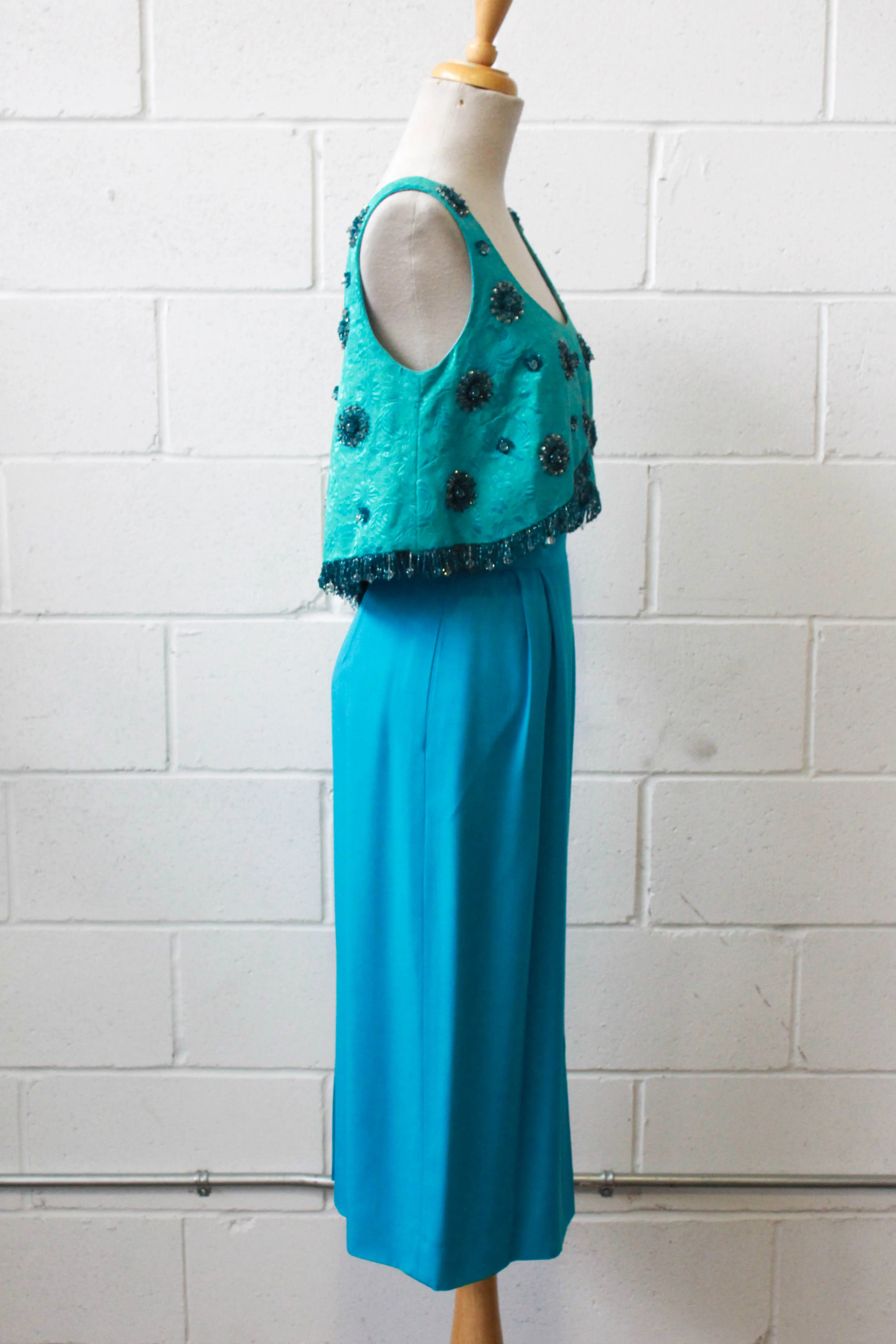 1980s Turquoise Pencil Skirt with Pleat Detail, Waist 26"