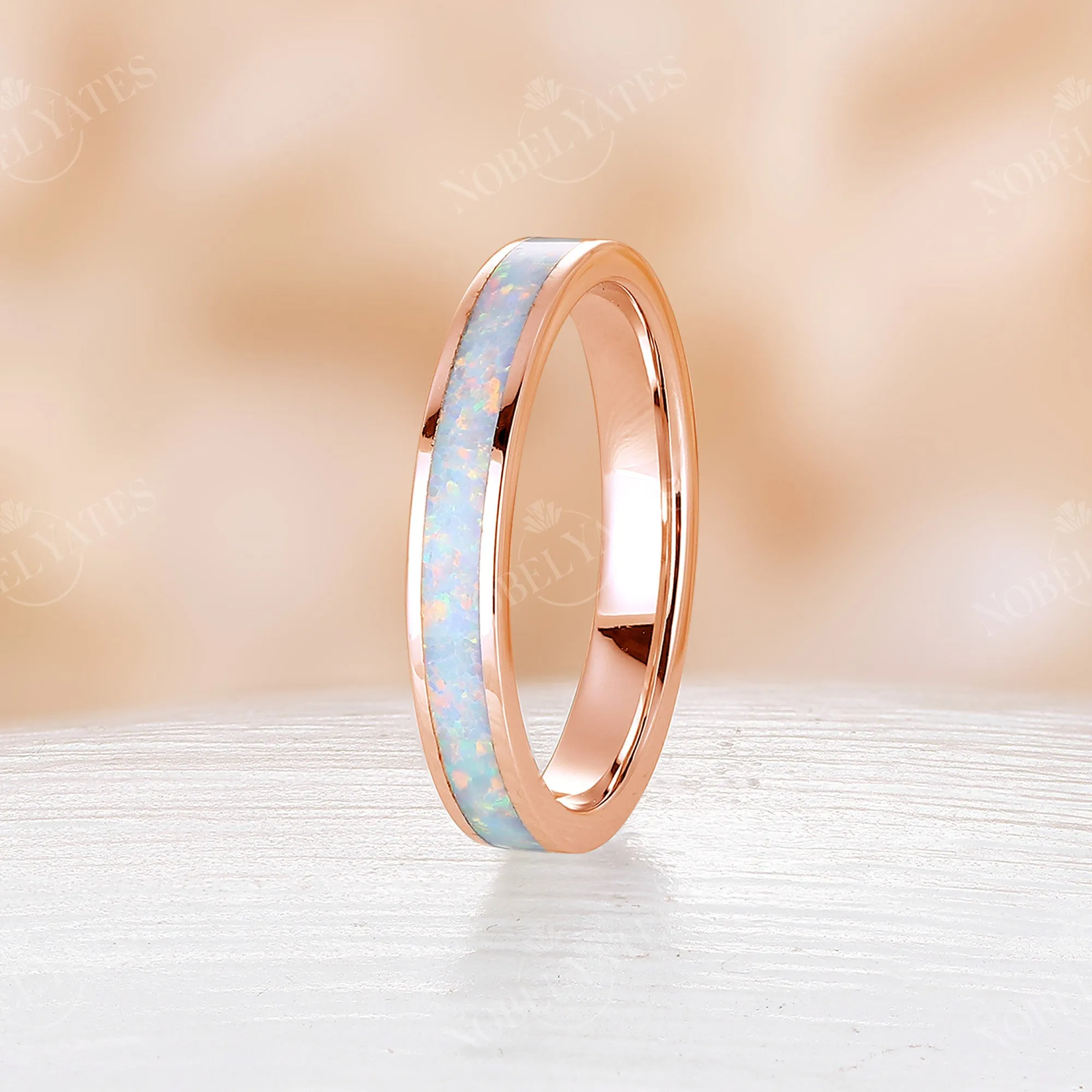 3mm Lab Opal Vintage Full Eternity Wedding Band Rose Gold