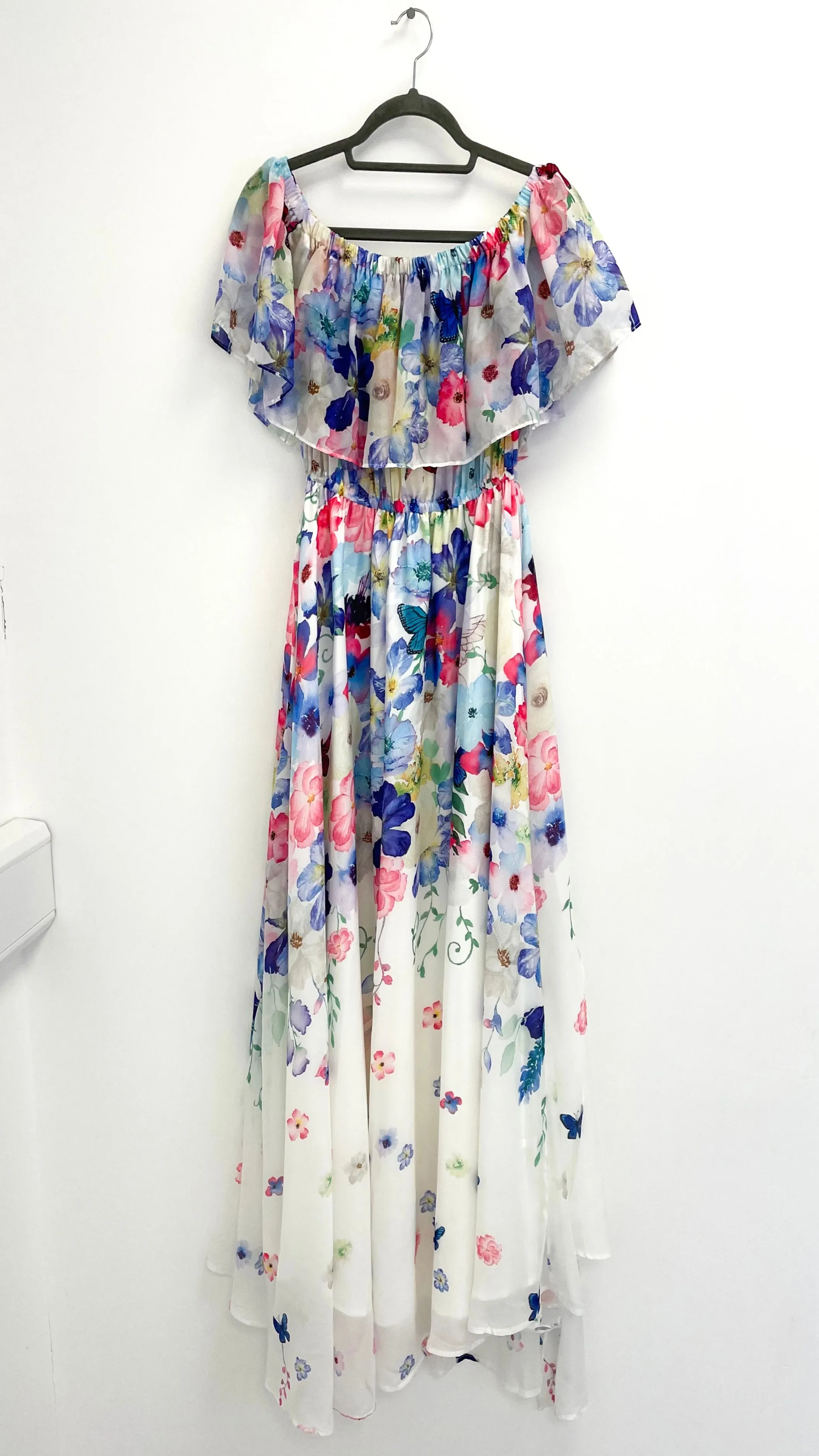 A1770 Azka Bardot Maxi Dress (Blue Floral)