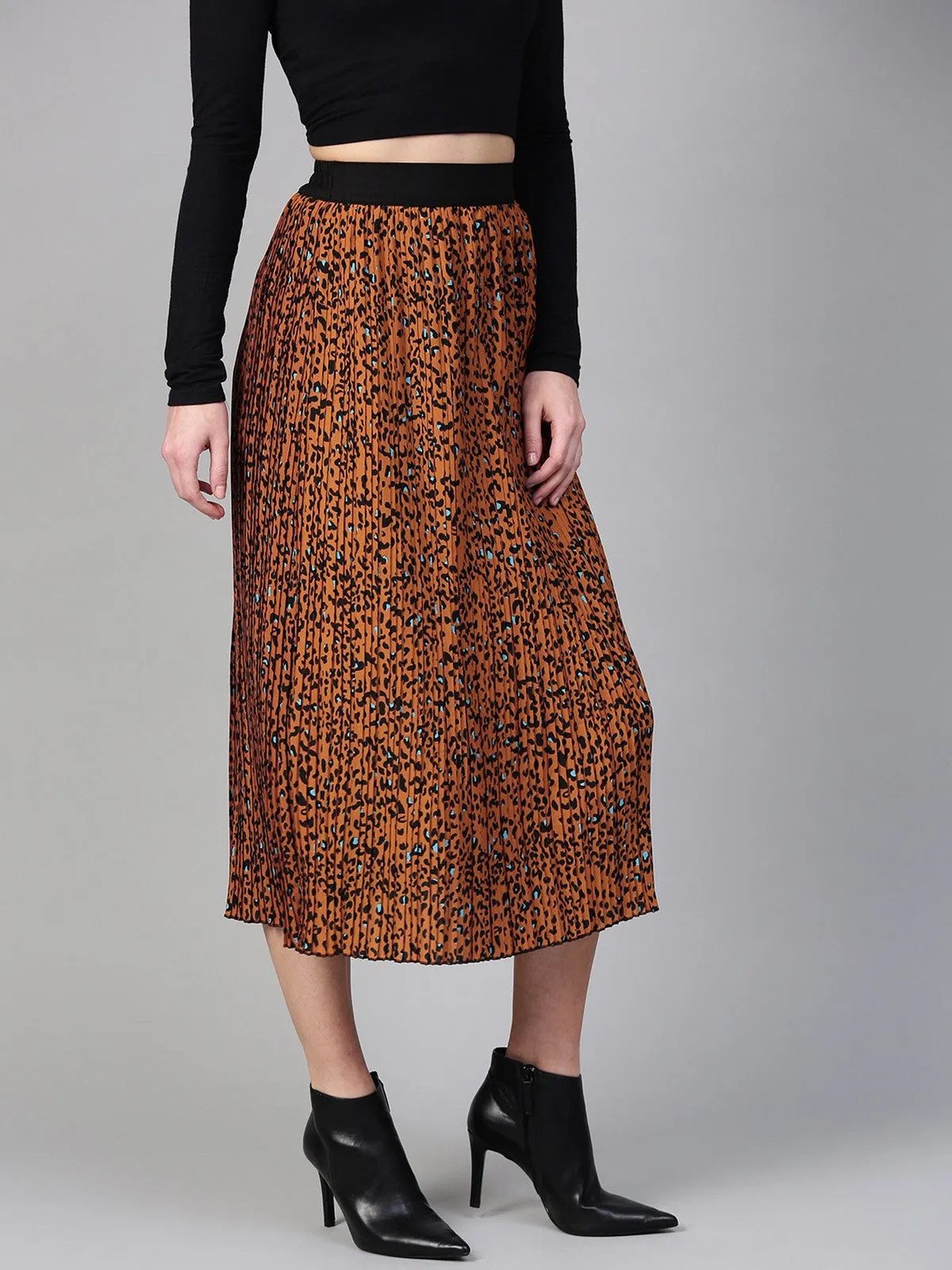 Animal Printed Pleated Skirt