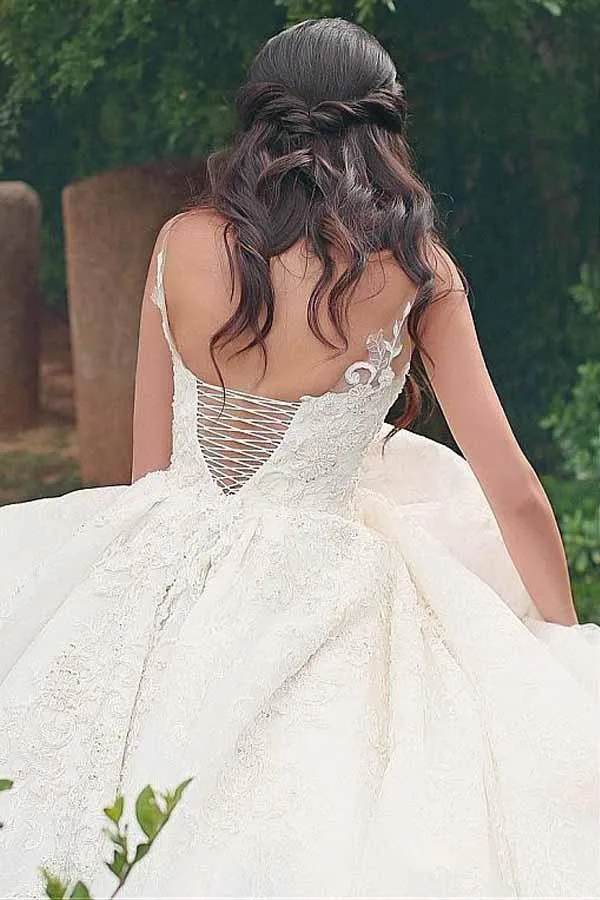 Ball Gown V-neck Lace Applique Wedding Dress, WD2303150