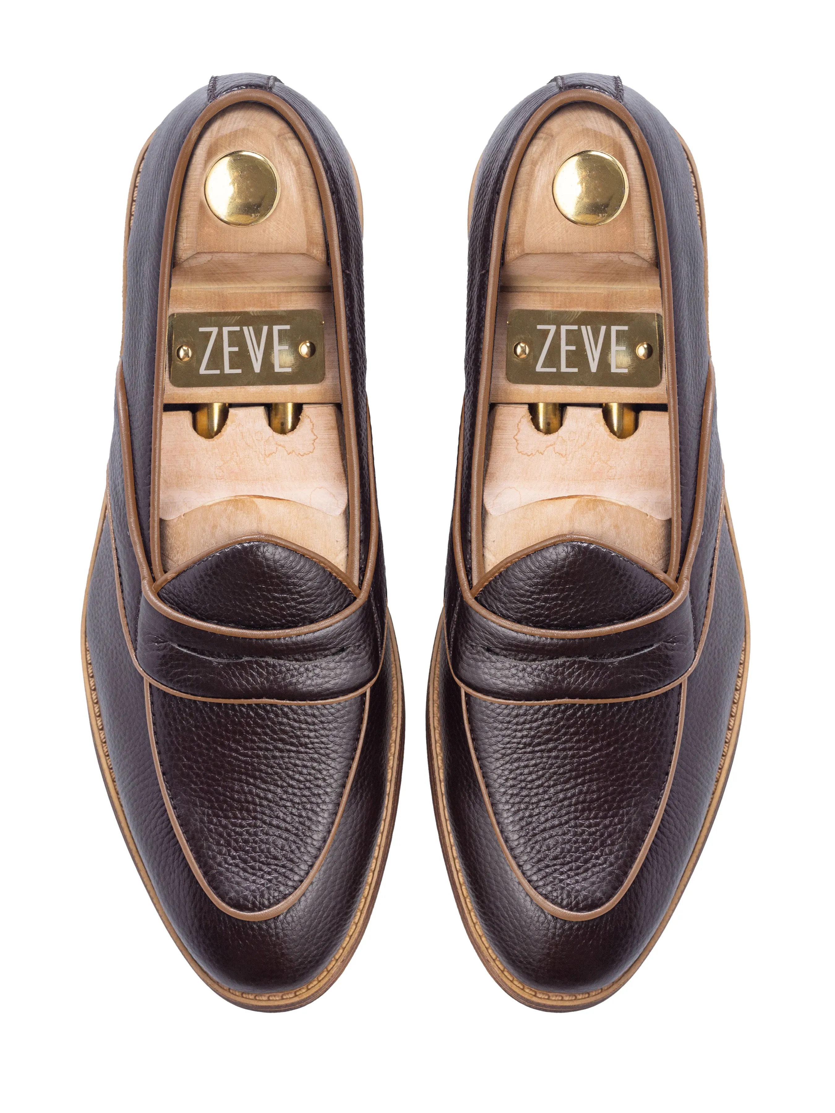 Belgian Loafer with Penny - Coffee Pebble Grain Leather (Flexi-Sole)