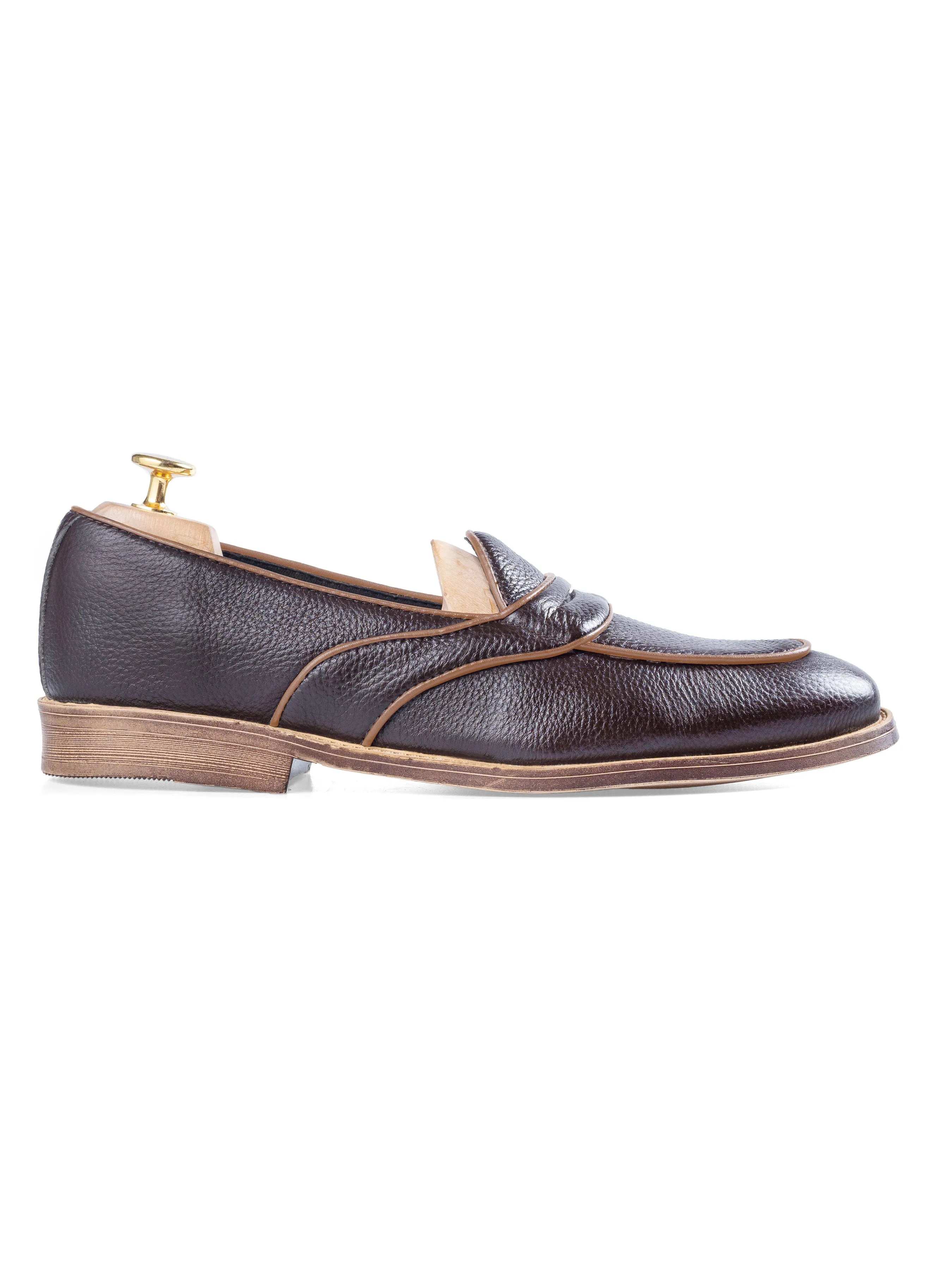 Belgian Loafer with Penny - Coffee Pebble Grain Leather (Flexi-Sole)