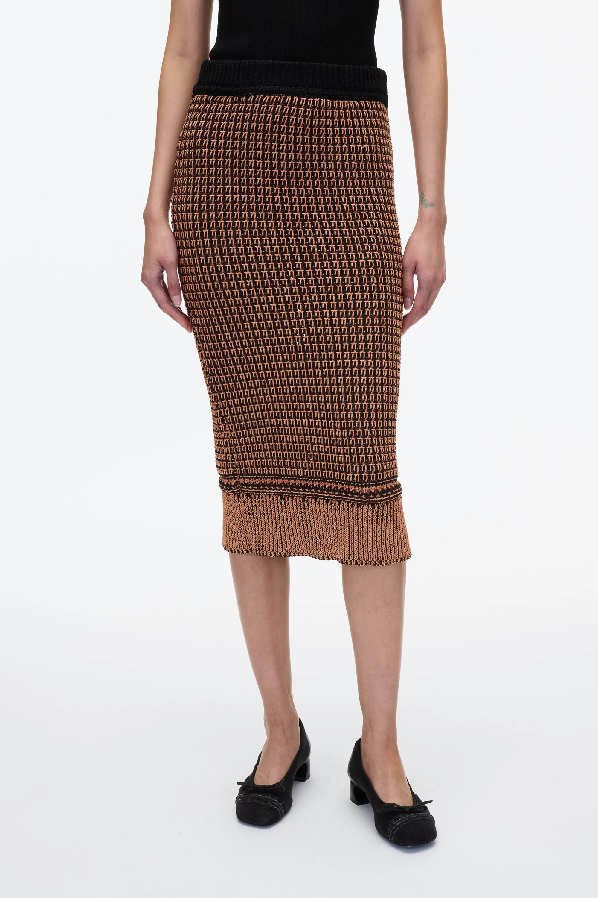 Bi-Color Knit Pencil Skirt