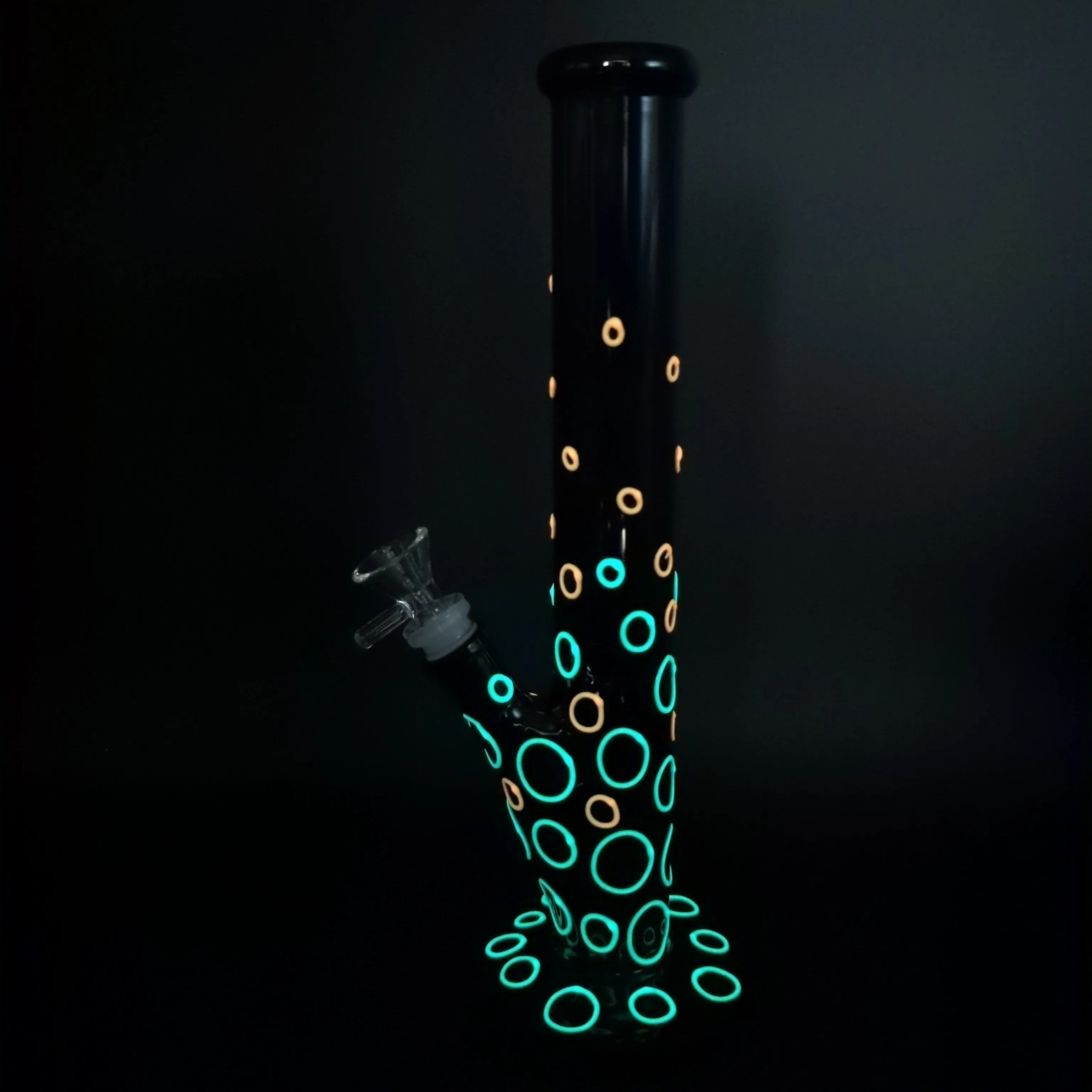 Black Glow in the Dark Bubbles Straight Tube Bong