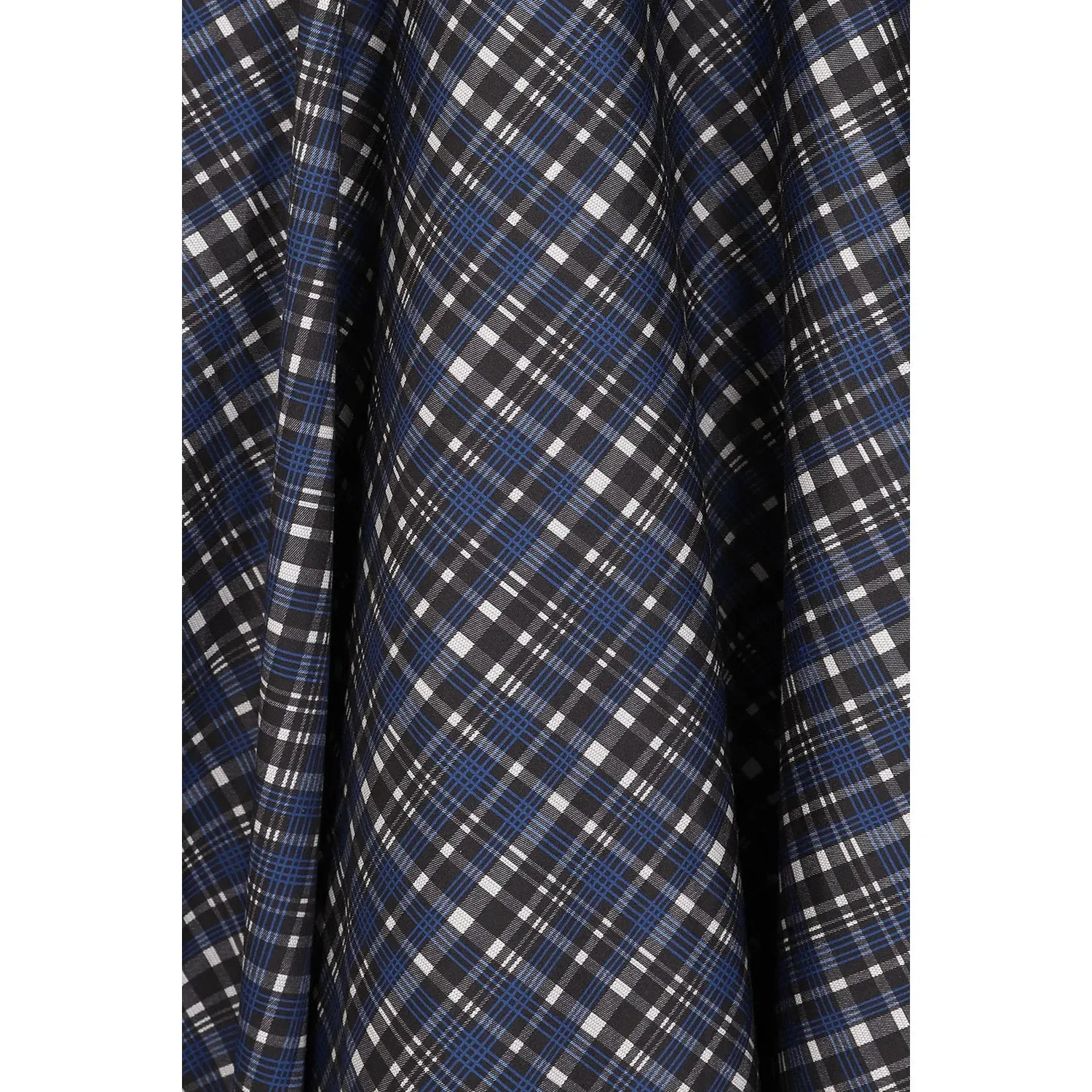 Blue Tartan Check Long Sleeve Burns Night & Rockabilly Style Swing Dress