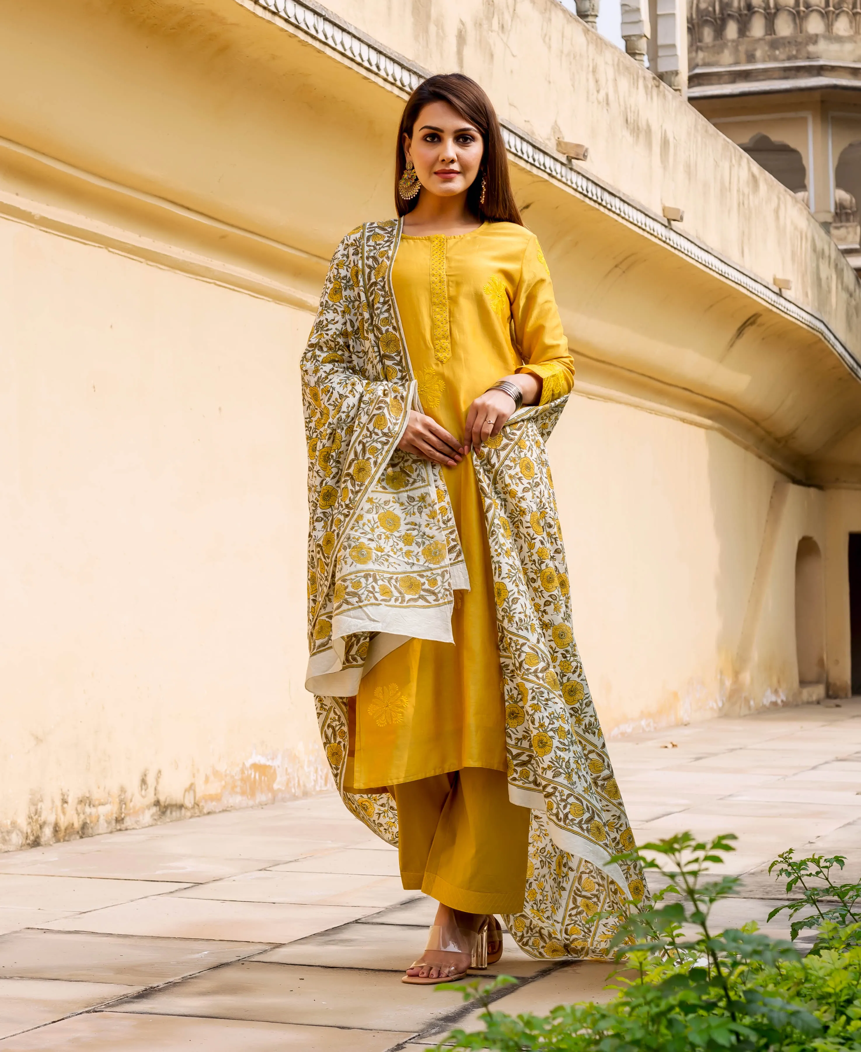 Carnation Yellow Hand Embroidered Kurta