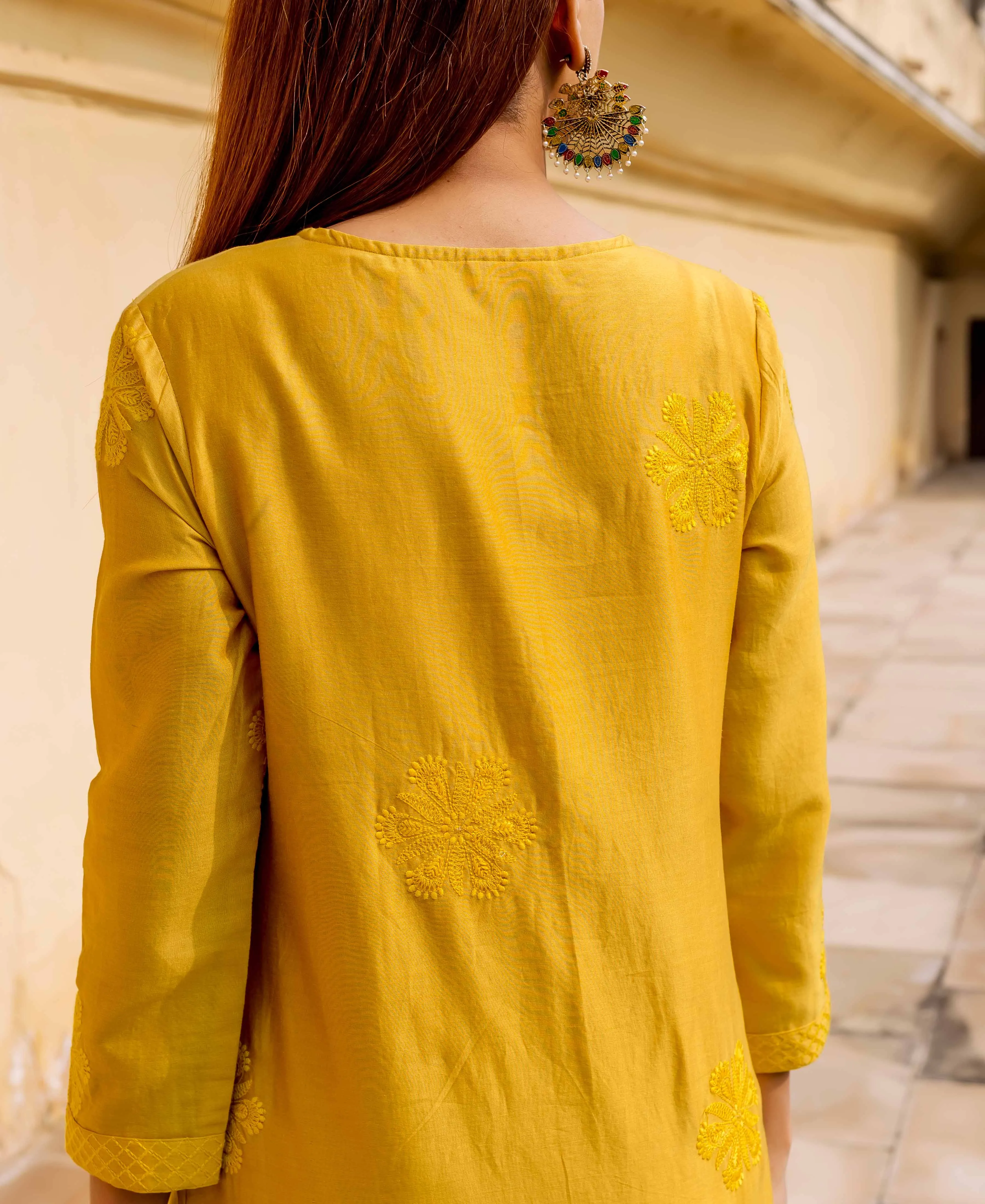 Carnation Yellow Hand Embroidered Kurta