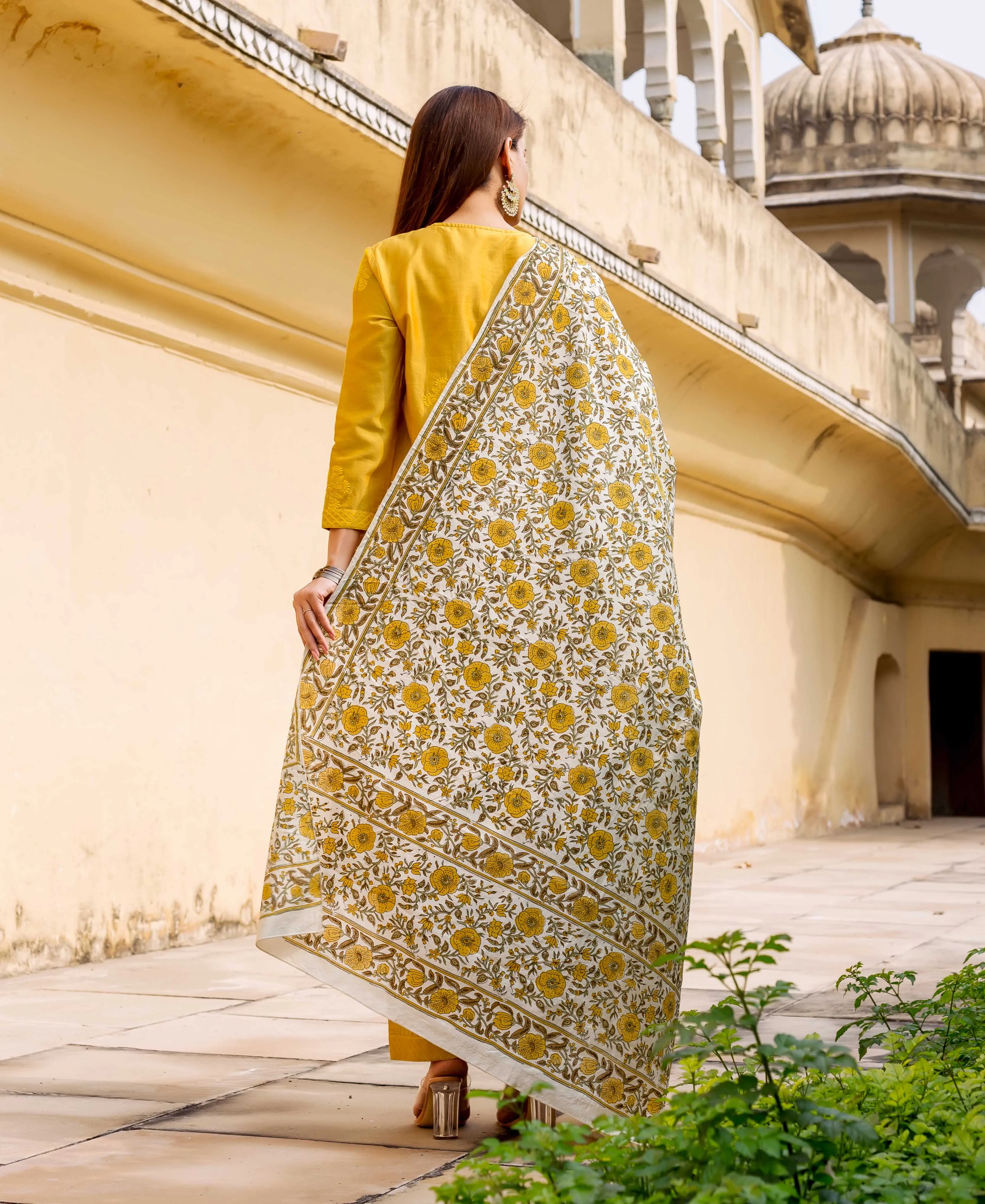 Carnation Yellow Hand Embroidered Kurta