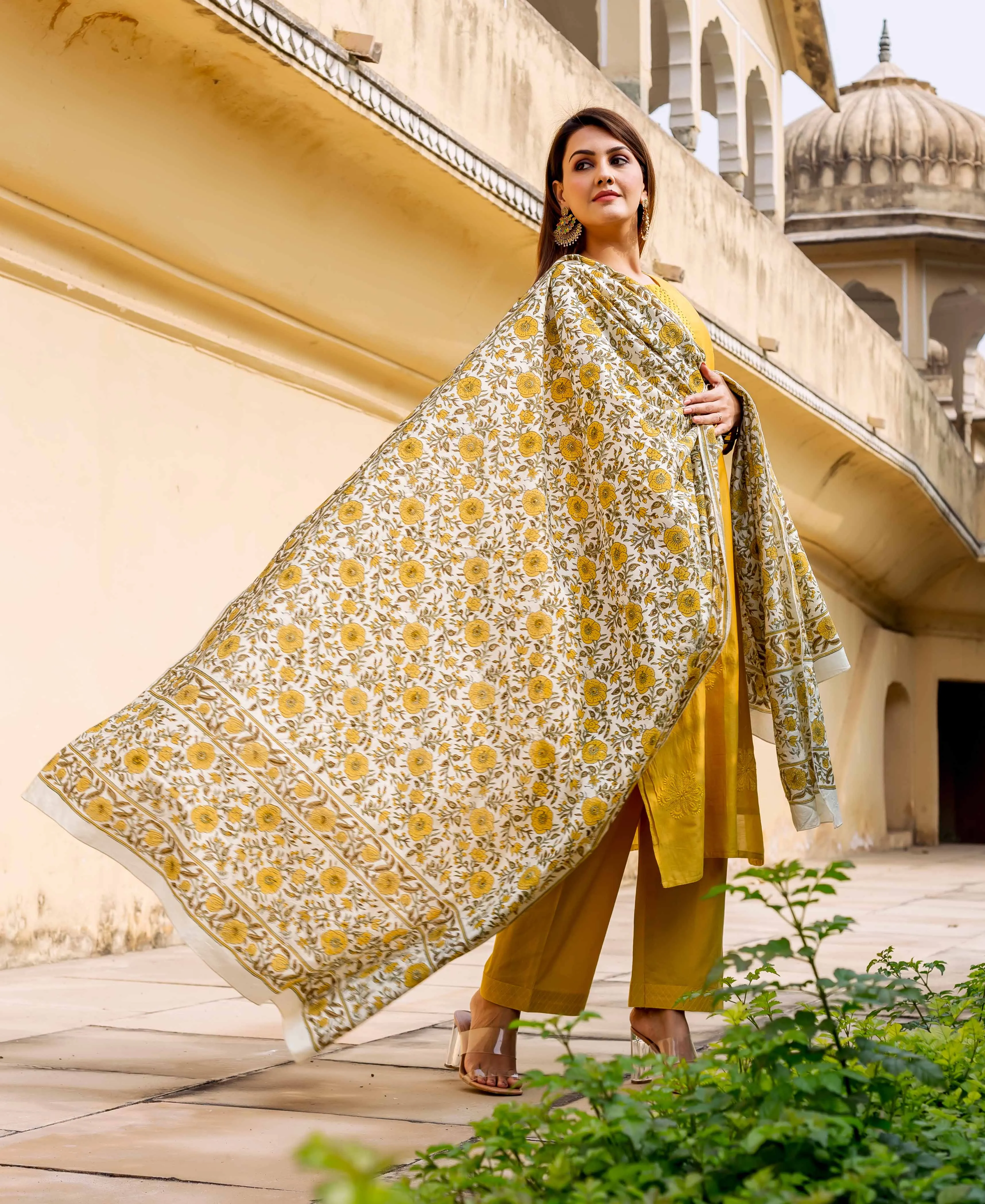 Carnation Yellow Hand Embroidered Kurta