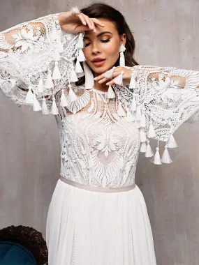 Chic A Line Long Sleeve Wedding Dress Lace Up Beautiful Bridal Dress FR004