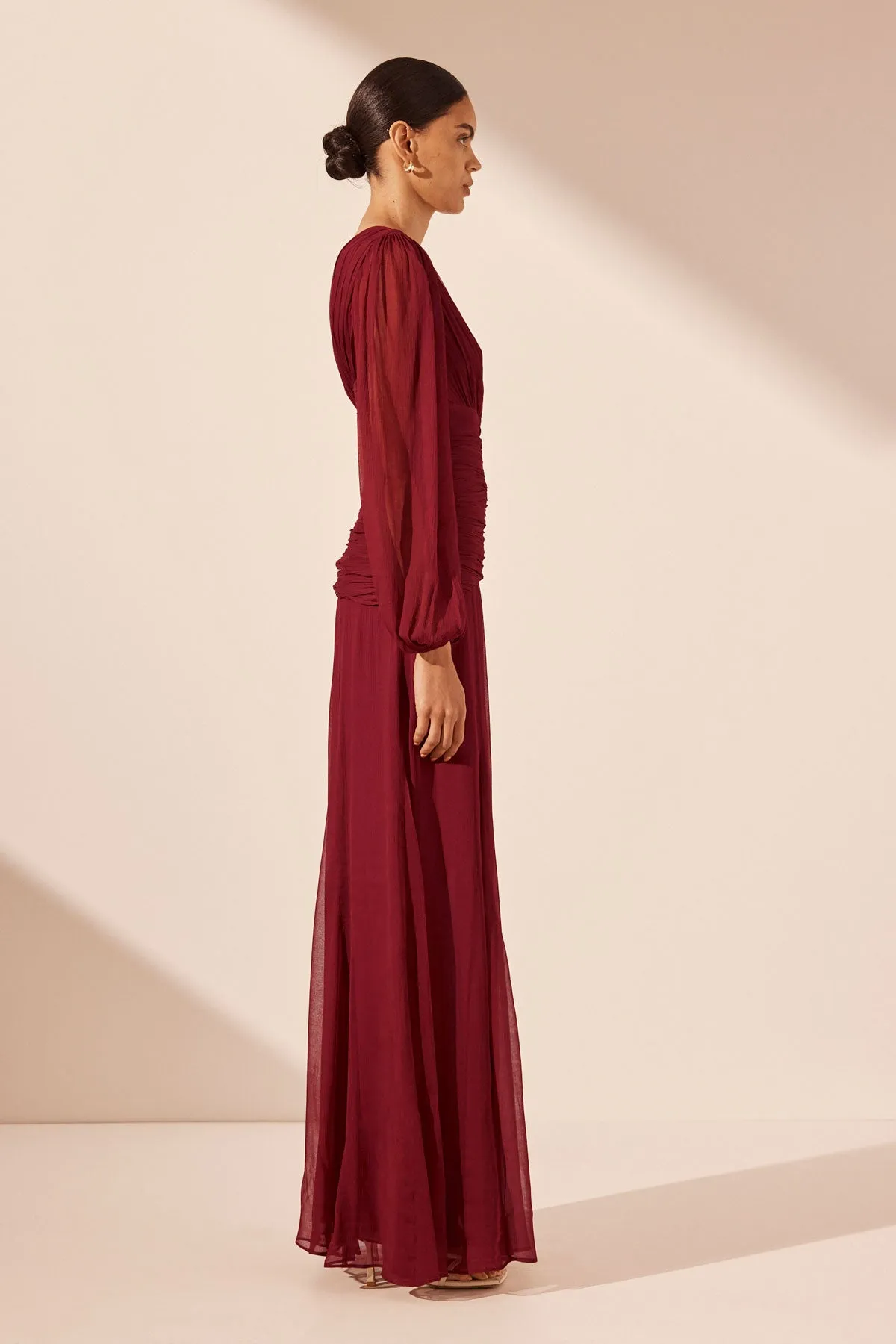 CLAUDE ONE SHOULDER SIDE SPLIT MAXI DRESS - SANGRIA