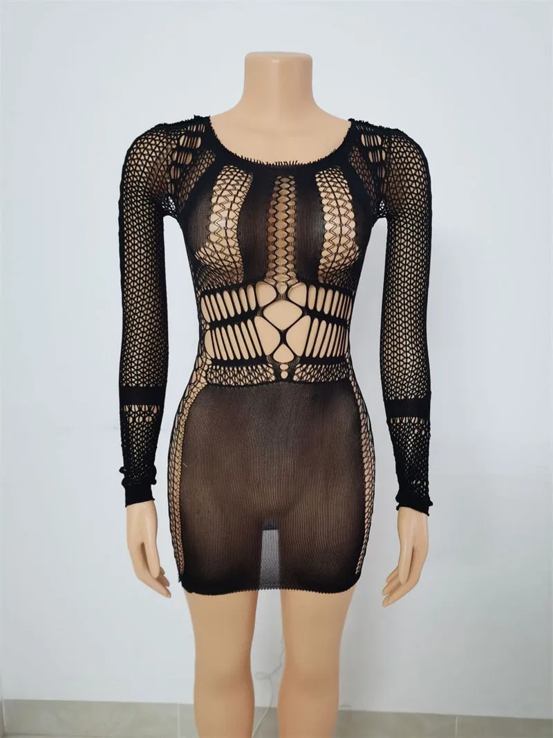 Cut Out Sheer Mesh Bodycon Mini Dress