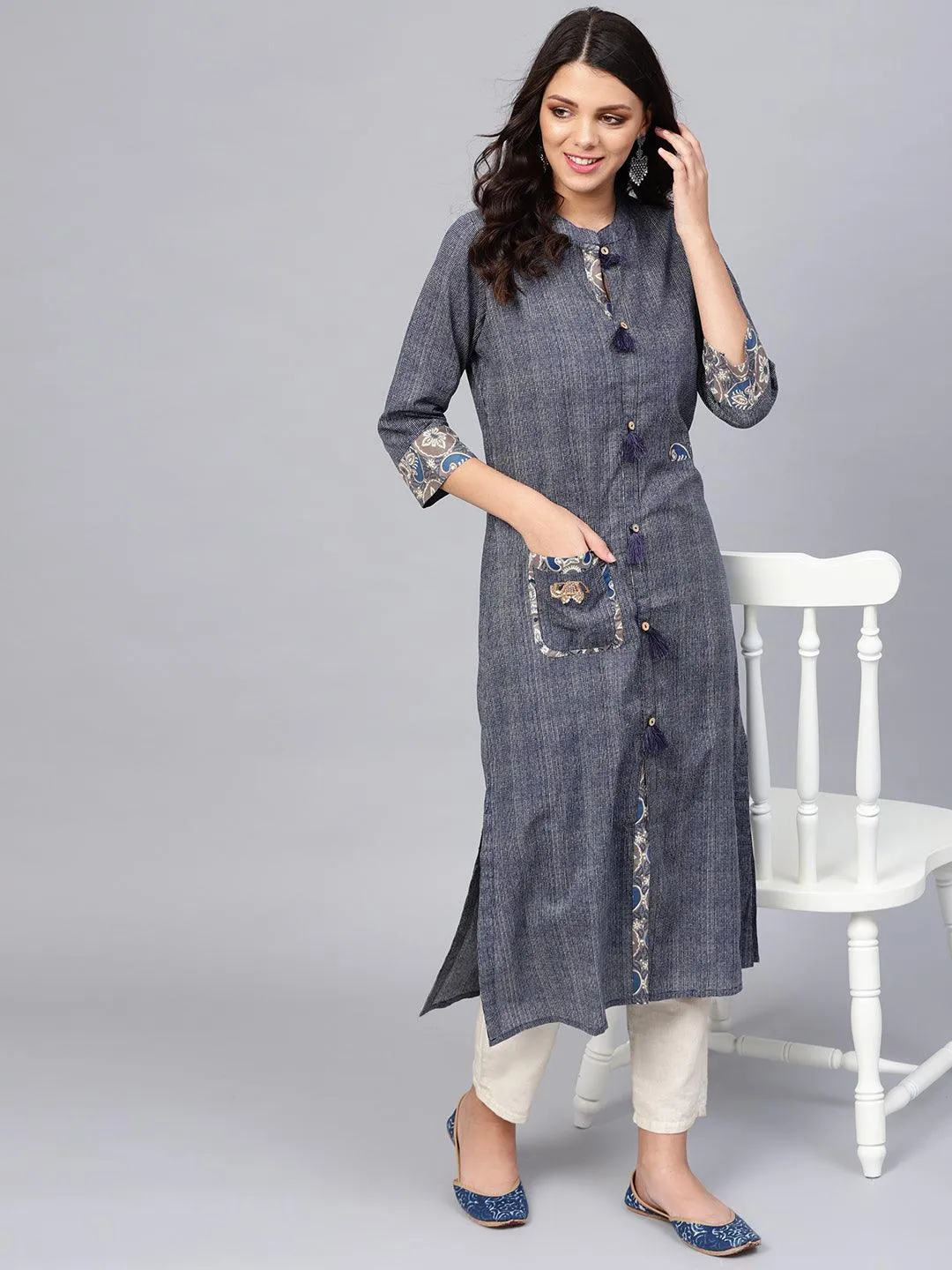 Divena Blue Straight Kurta