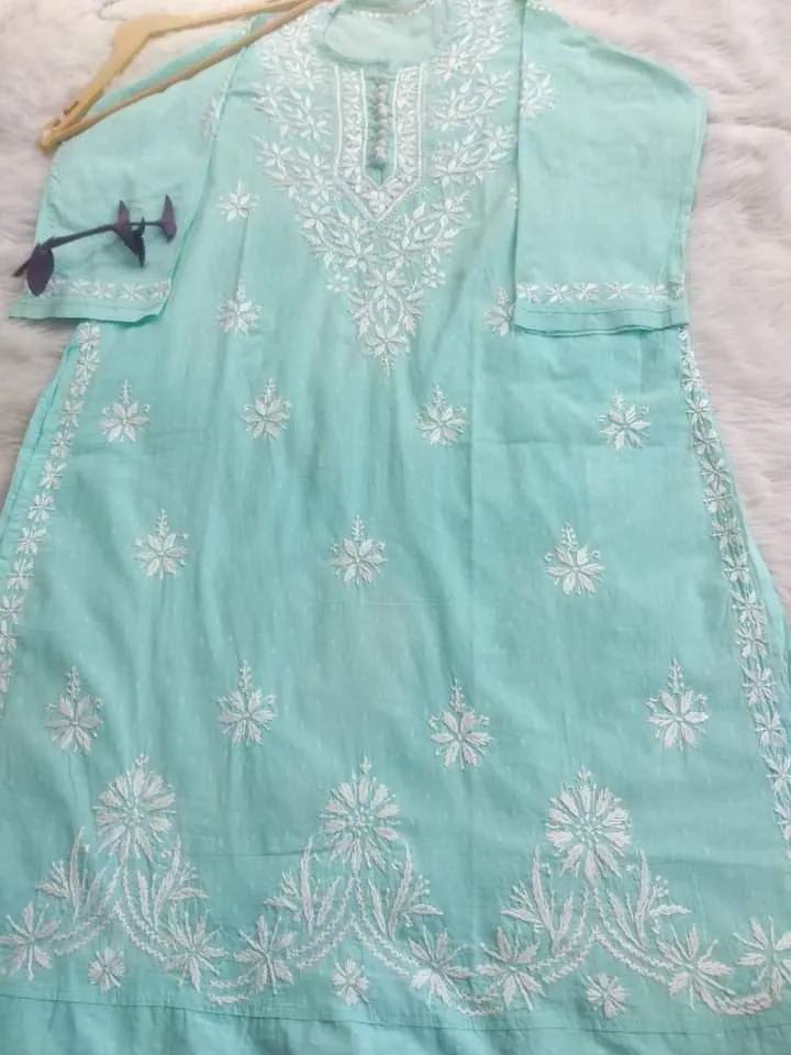 Dobby Chrochet Chikankari Straight Kurti