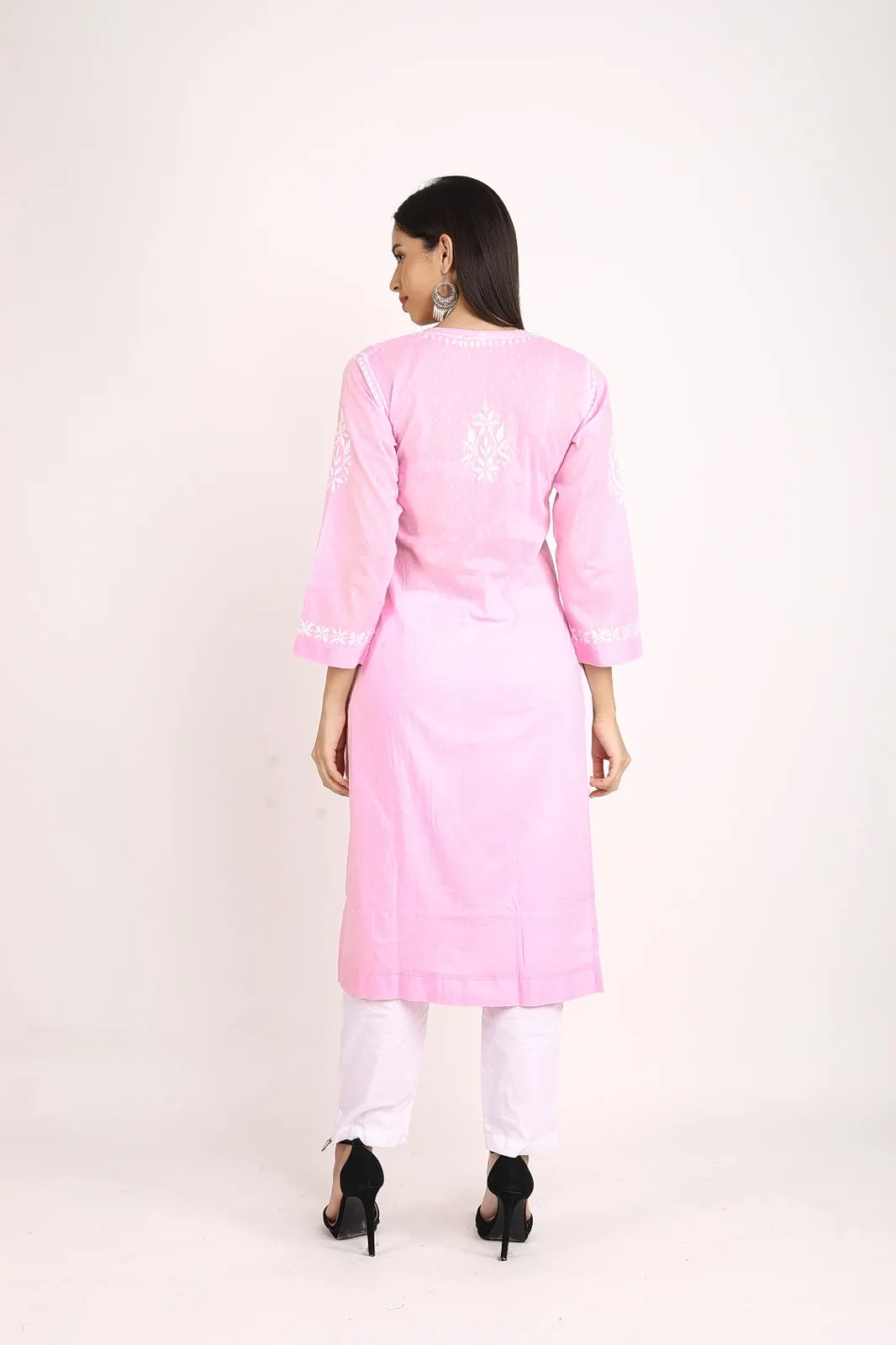 Dobby Chrochet Chikankari Straight Kurti