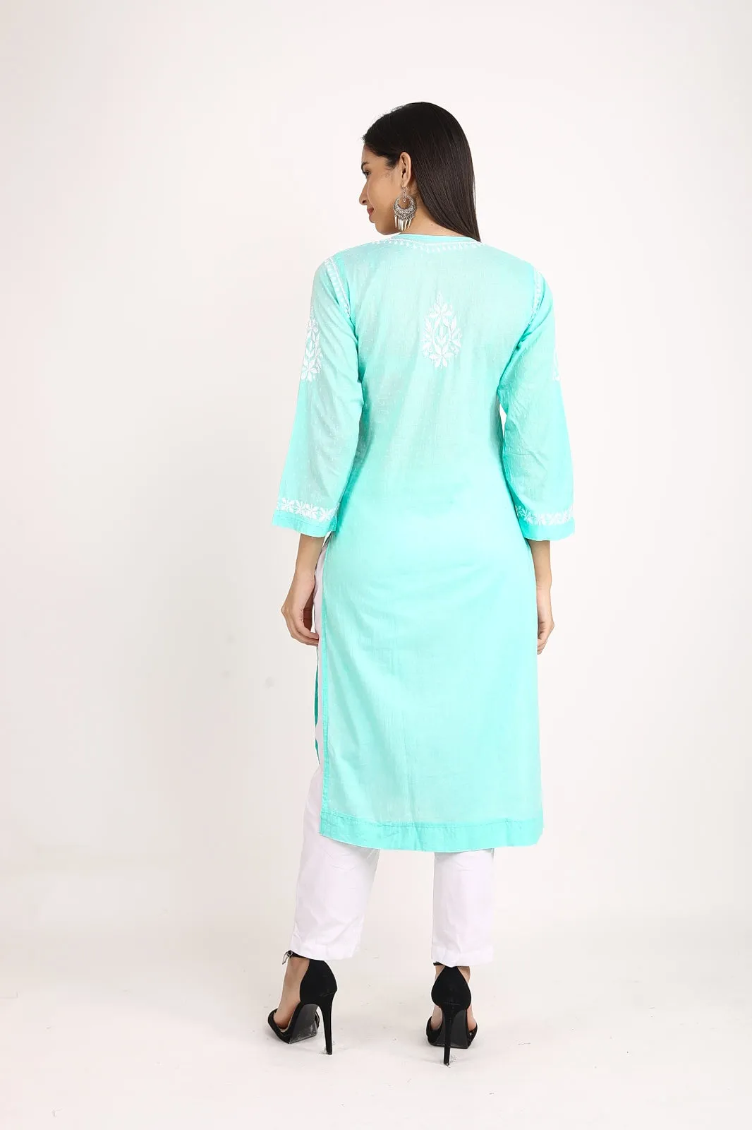 Dobby Chrochet Chikankari Straight Kurti