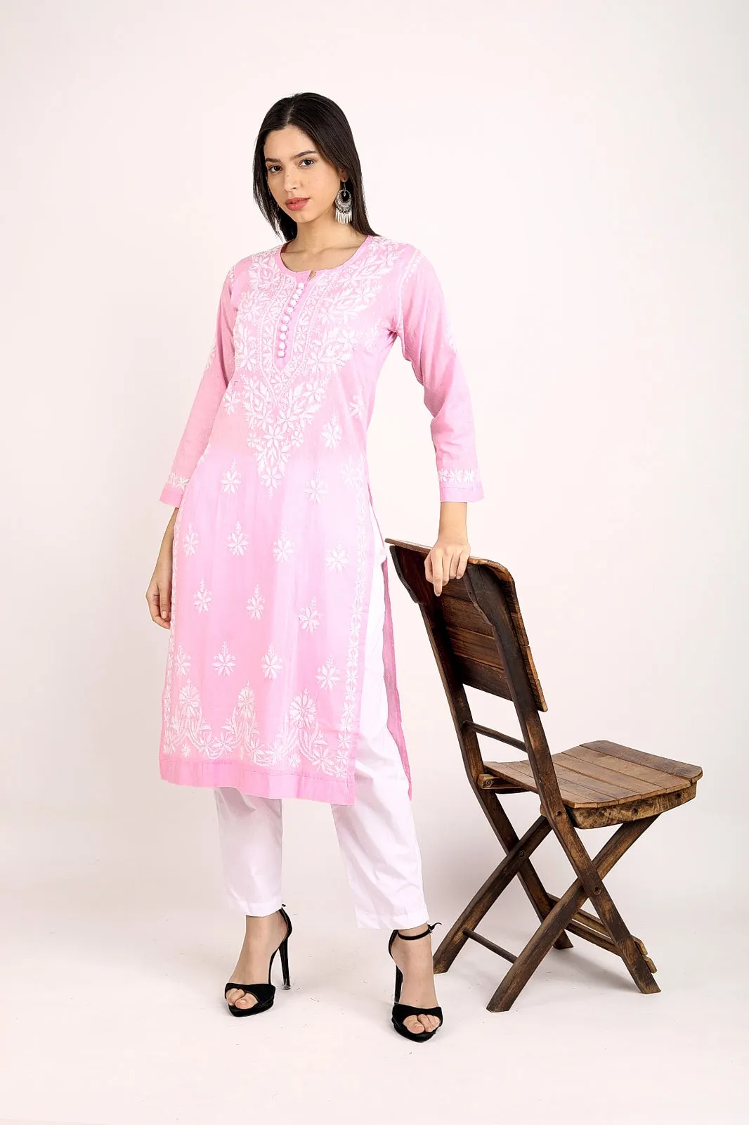 Dobby Chrochet Chikankari Straight Kurti