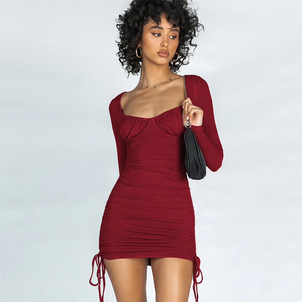 Drawstring Square Collar Mini Dress