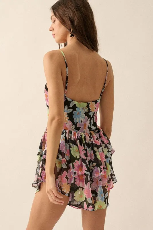 Floral Chiffon Layered Skirt Romper