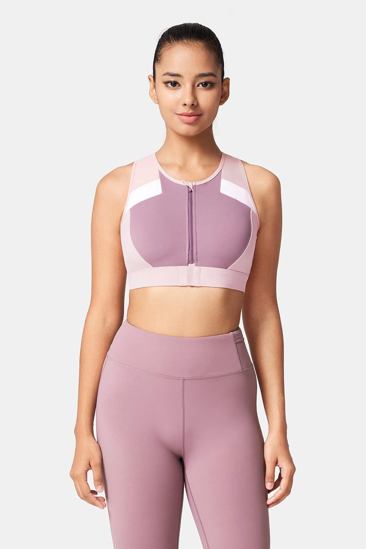 Front-Zip Color Clash Padded Running Bra