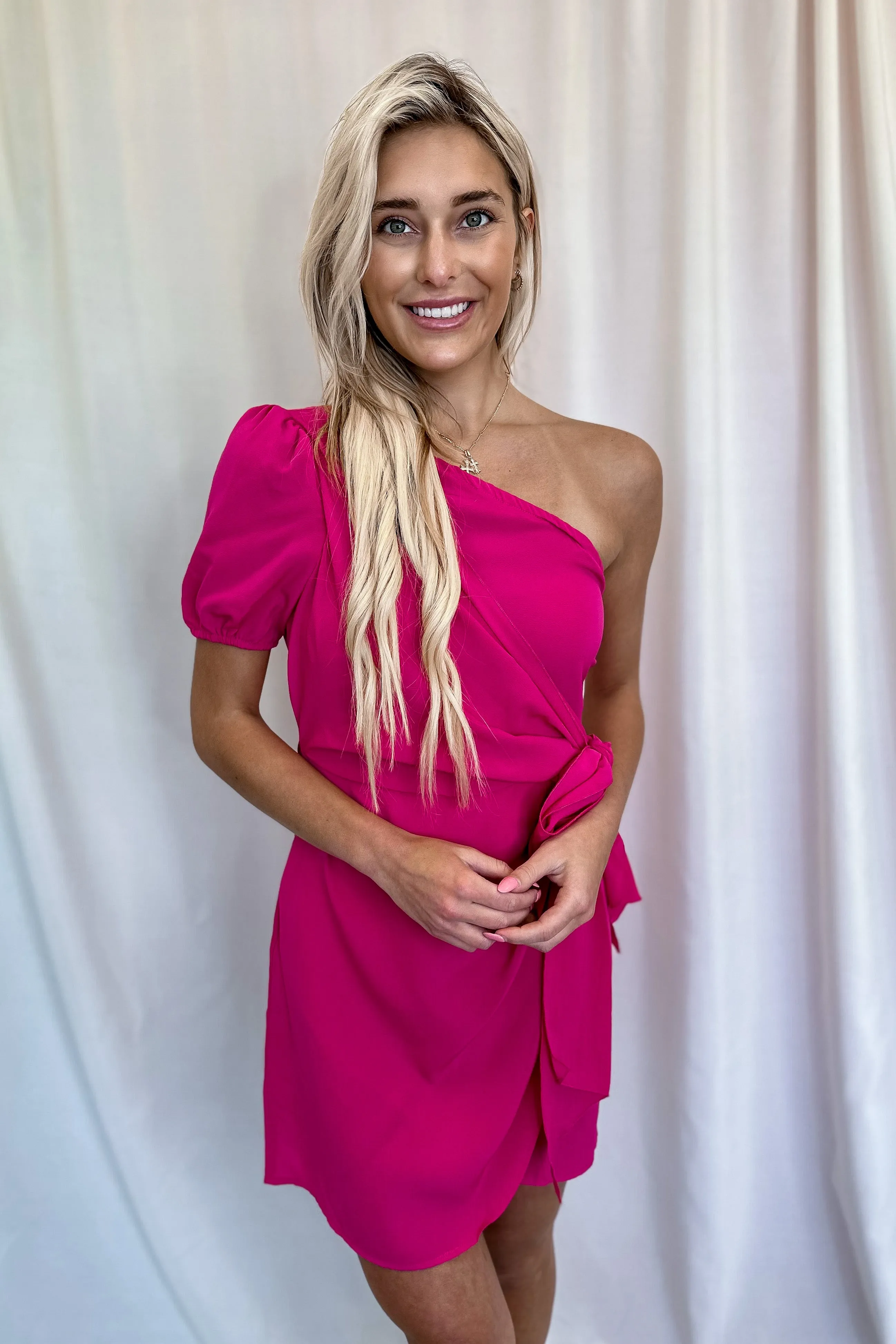 Fuchsia One Shoulder Mini Dress- FINAL SALE