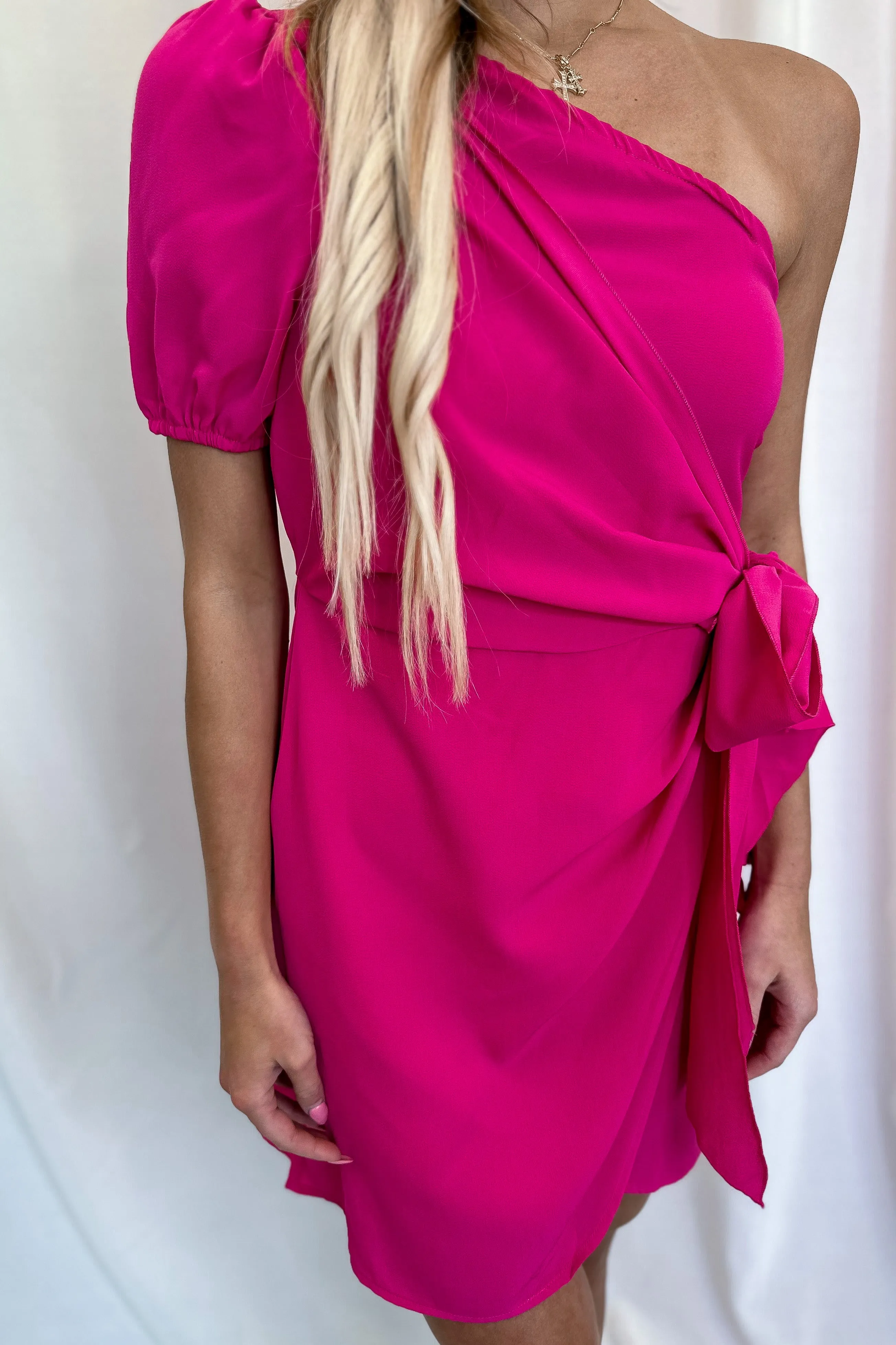 Fuchsia One Shoulder Mini Dress- FINAL SALE