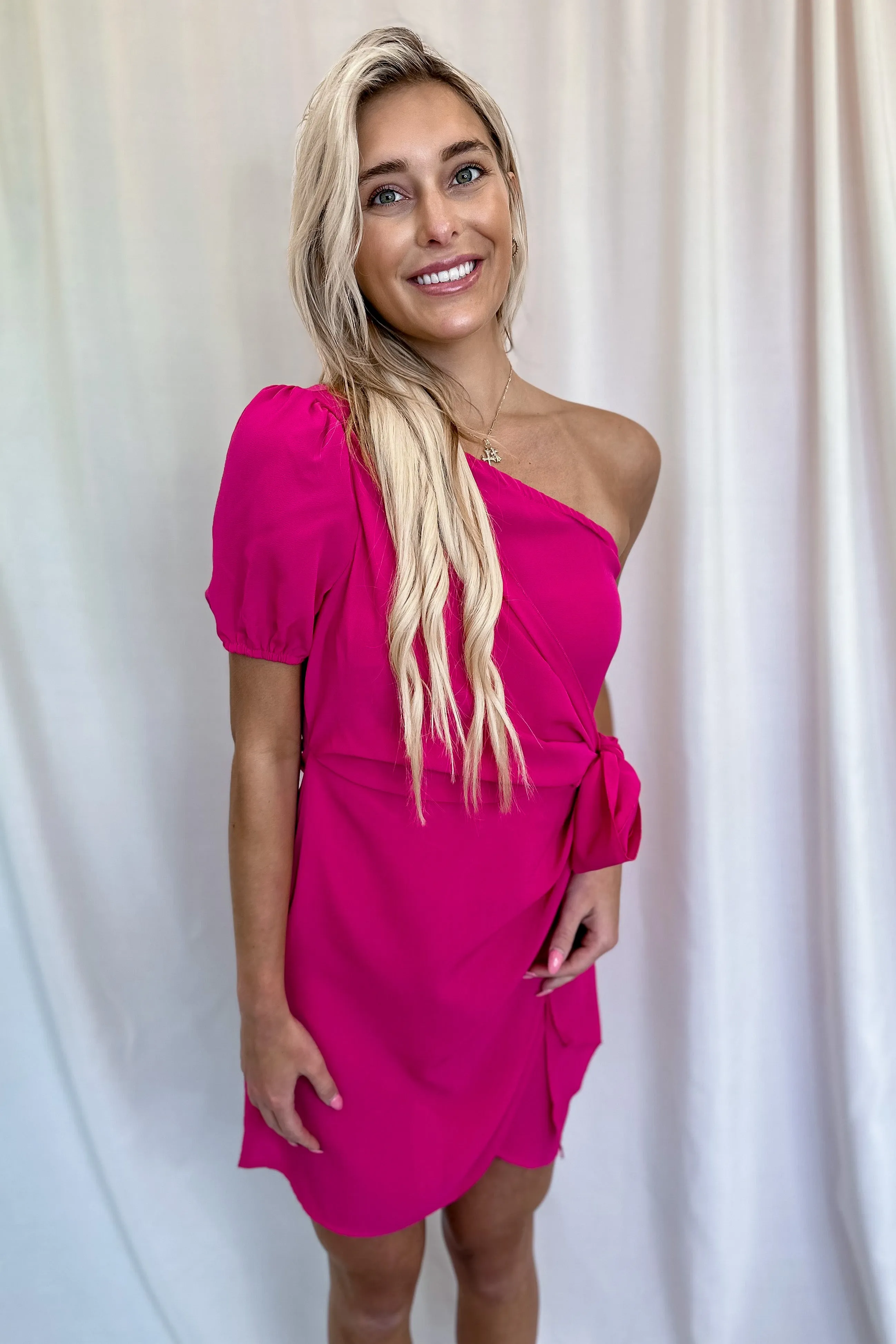 Fuchsia One Shoulder Mini Dress- FINAL SALE