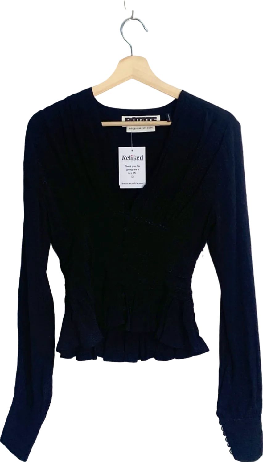 Ganni Black V-Neck Blouse UK 8