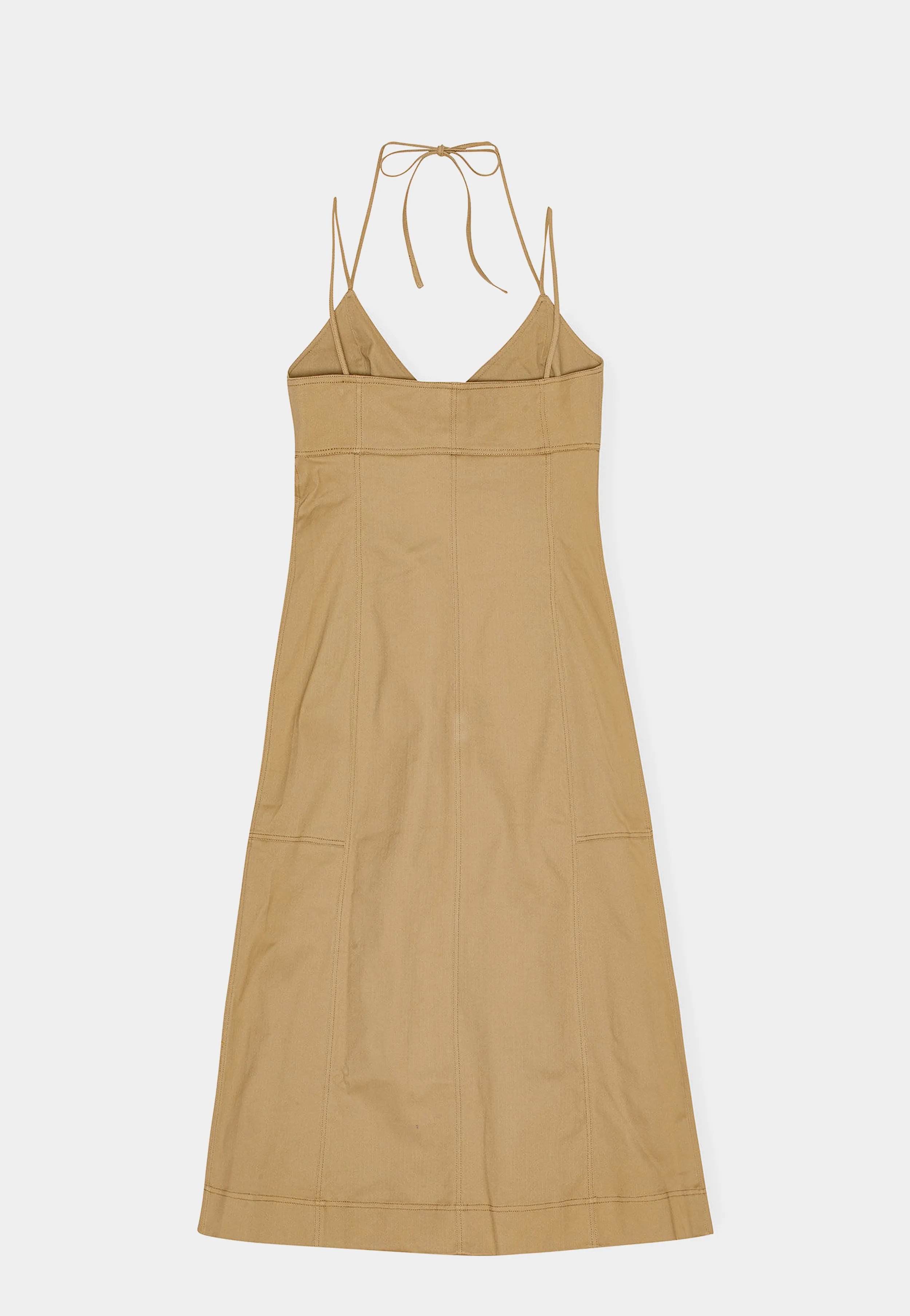 Ganni Herringbone Canvas Strap Long Dress Brown