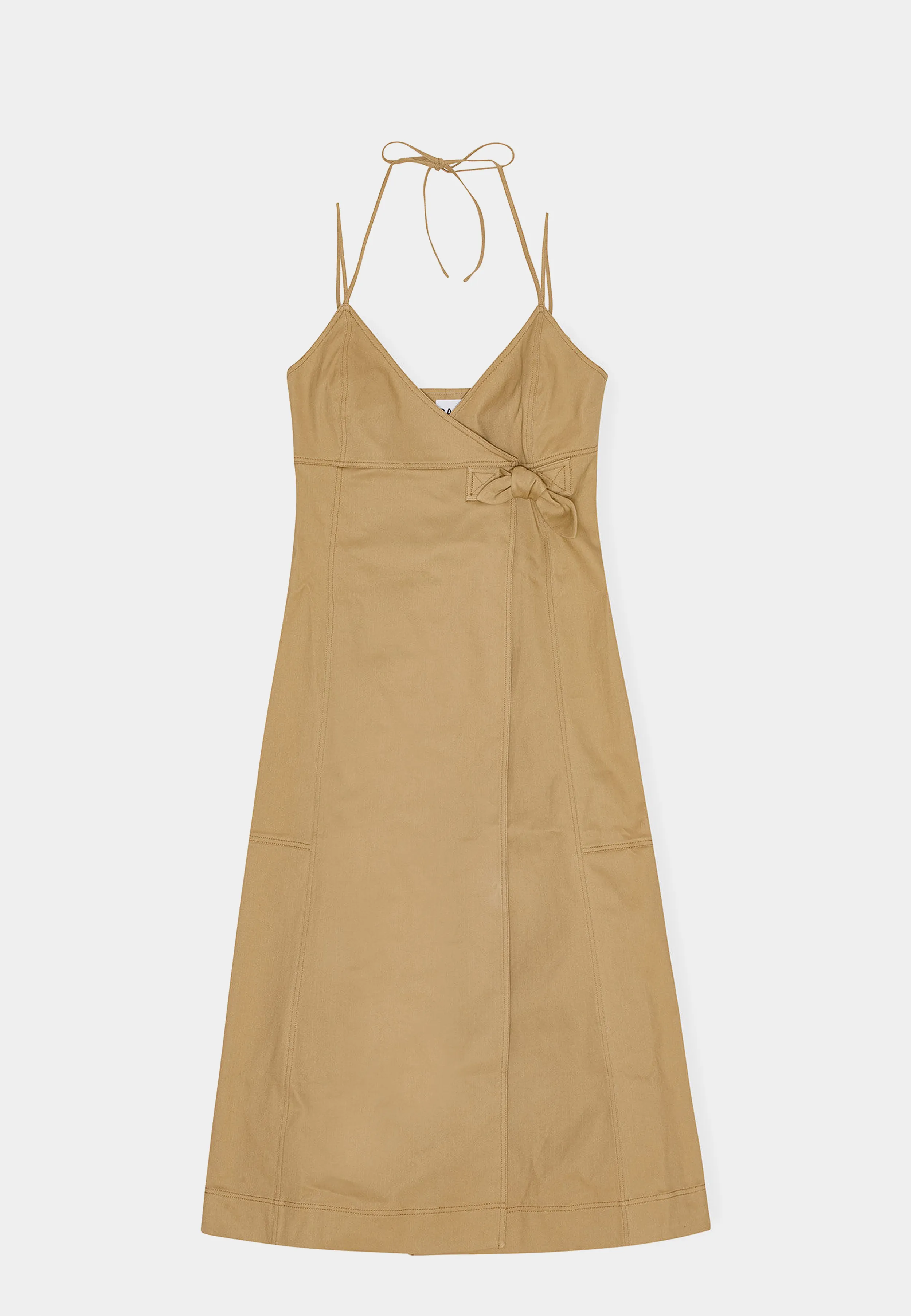 Ganni Herringbone Canvas Strap Long Dress Brown