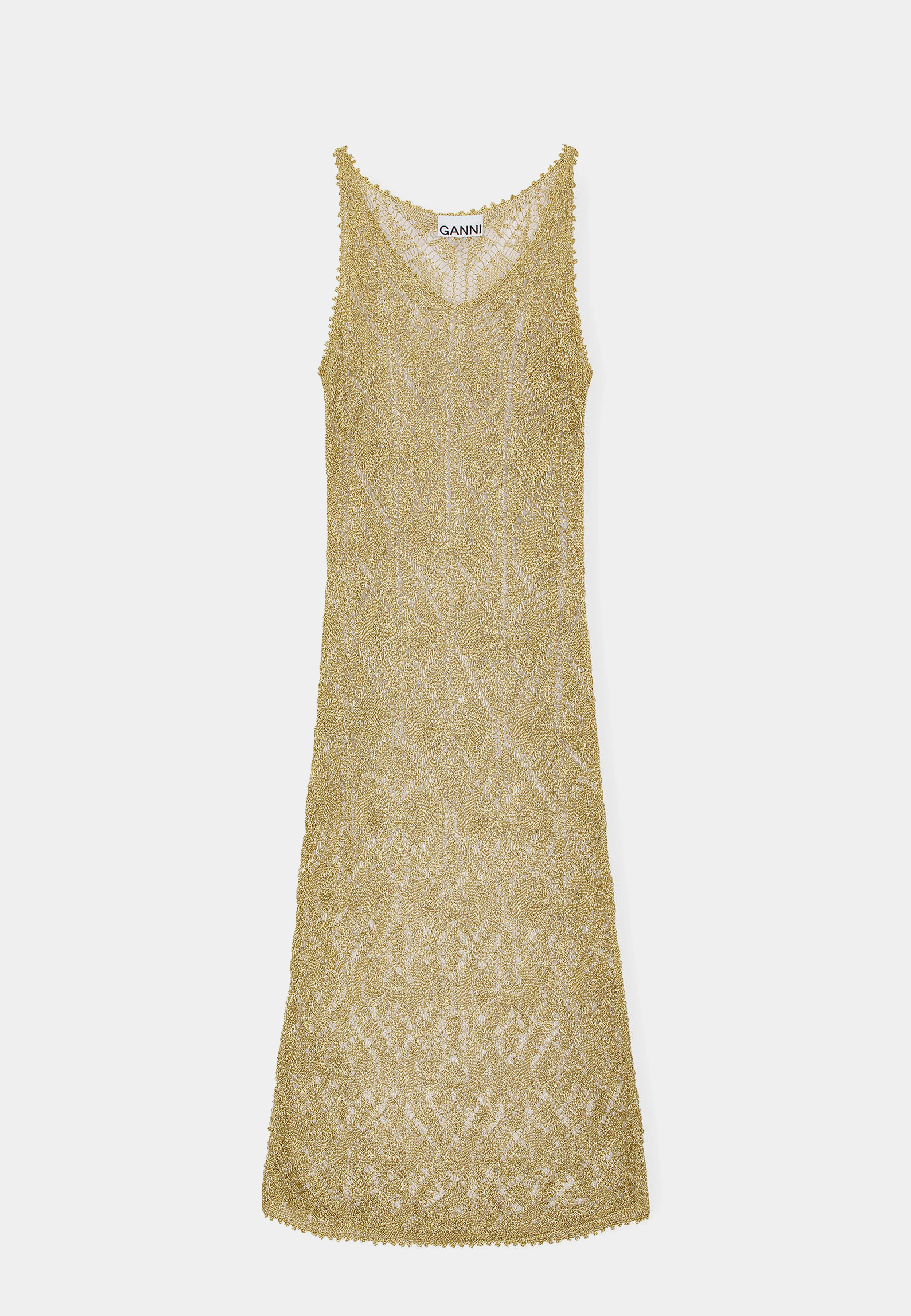 Ganni Metallic Strap Dress Gold