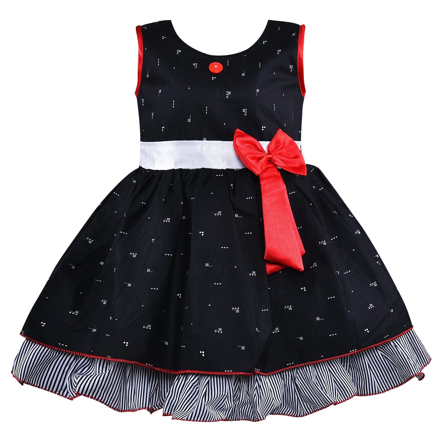 Girls A-line Graphic Printed dress with bow detail