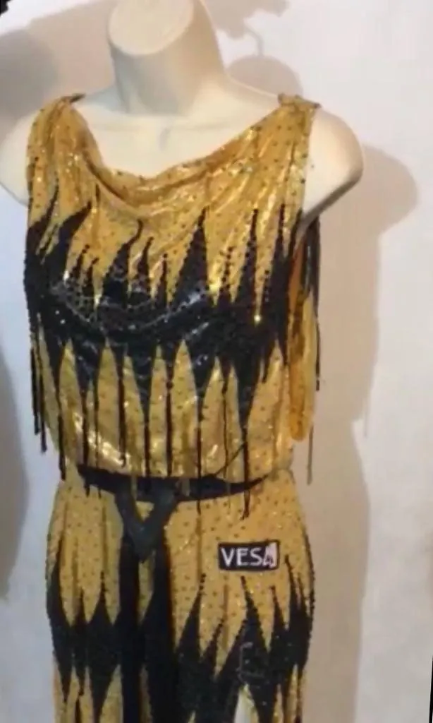 Gold Vesa Latin Dress Full of Stones