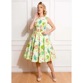 Green Tropical Floral Audrey Rockabilly 50s Swing Dress