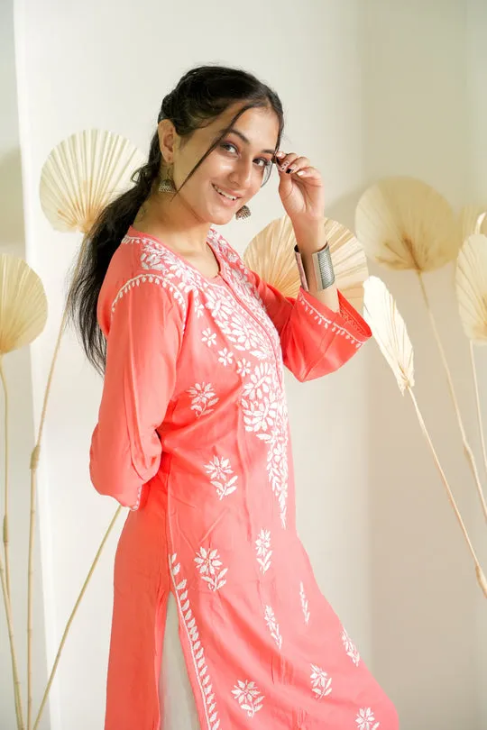 Heer Rayon Chikankari Straight Kurti