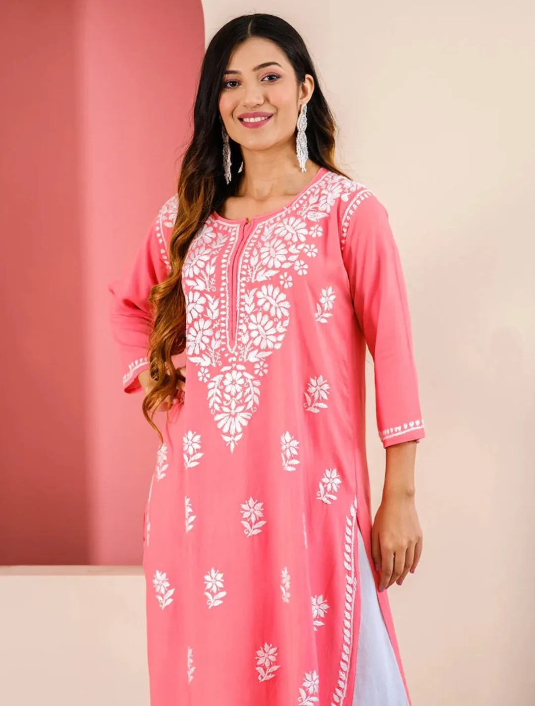 Heer Rayon Chikankari Straight Kurti