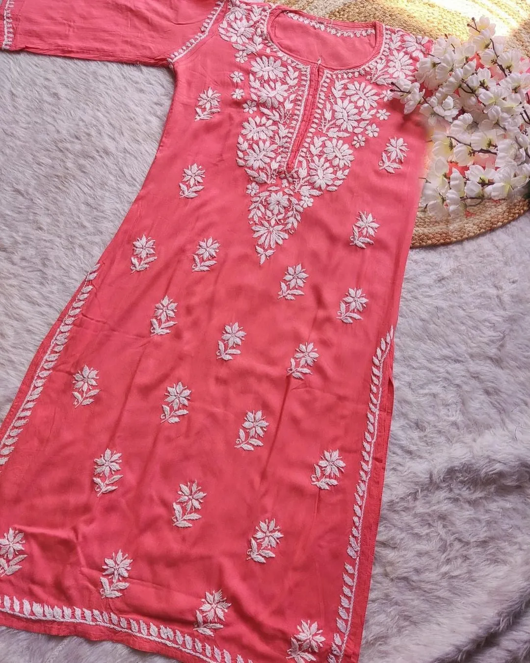 Heer Rayon Chikankari Straight Kurti