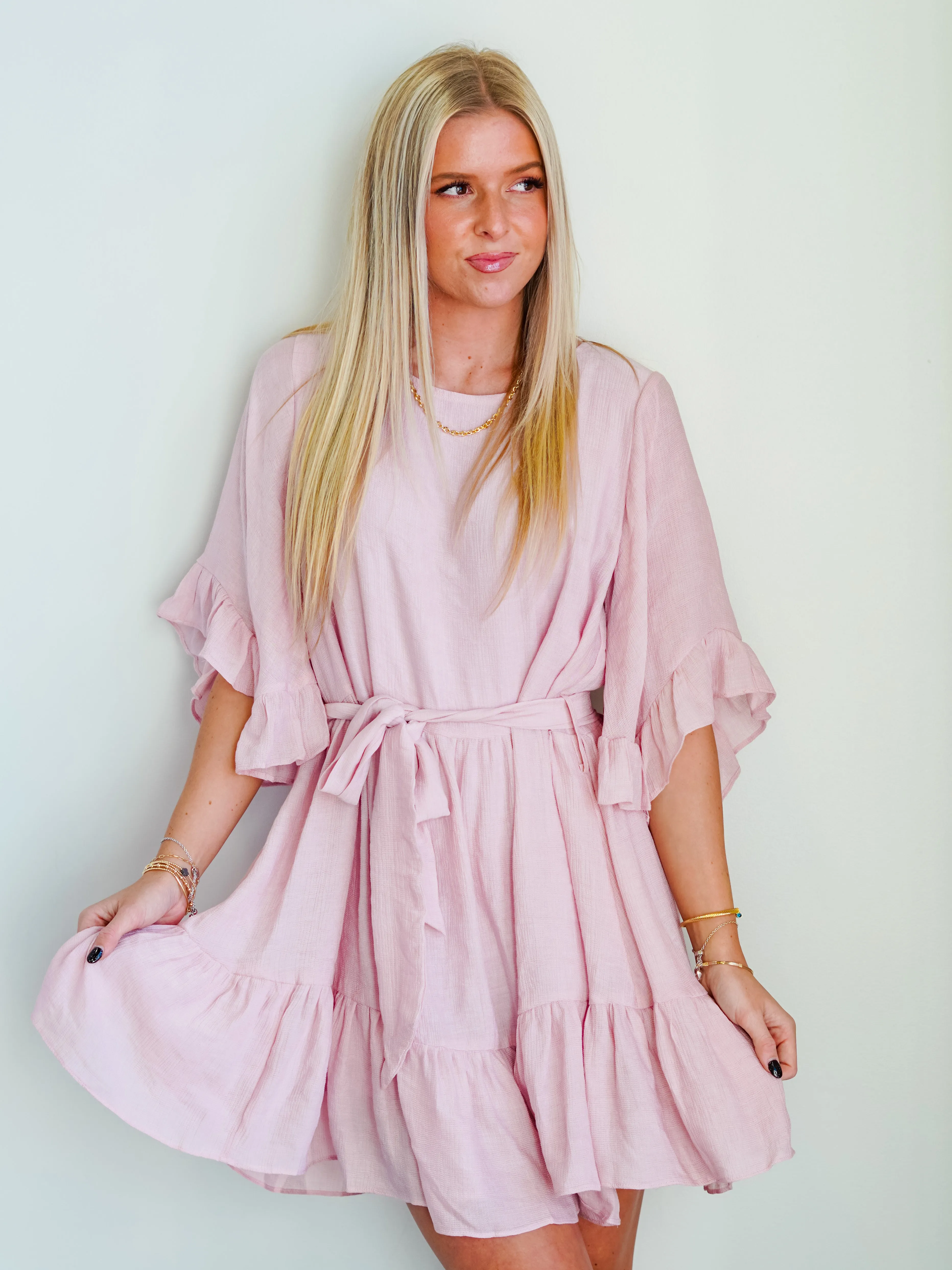 Holli Ruffled Angel Sleeve Dress