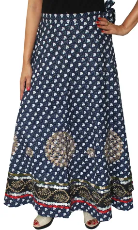 Indian Designer Long Skirt Cotton Wrap Around Womens (Blue)