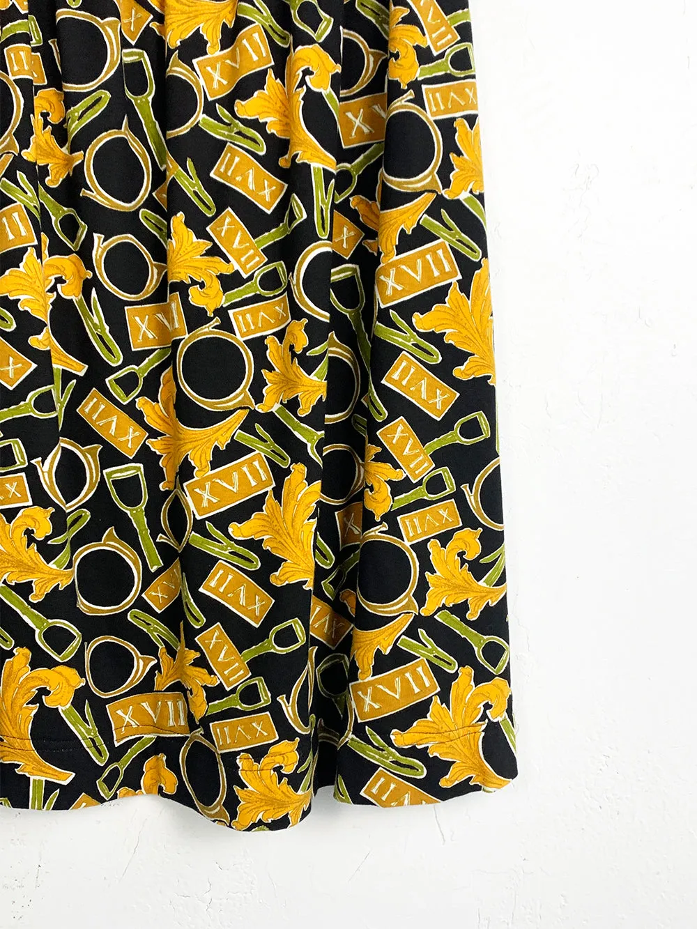 JM Knit Black and Yellow Print Midi Skirt