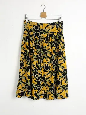 JM Knit Black and Yellow Print Midi Skirt