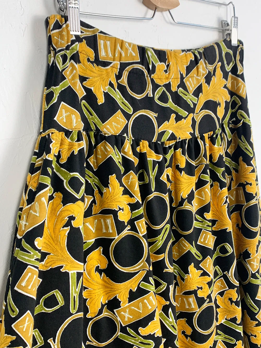 JM Knit Black and Yellow Print Midi Skirt