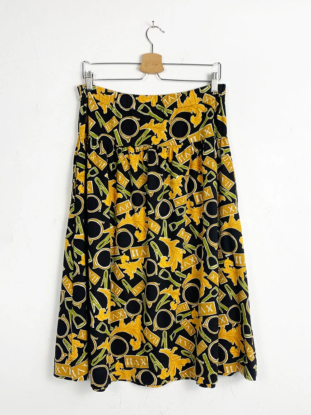 JM Knit Black and Yellow Print Midi Skirt