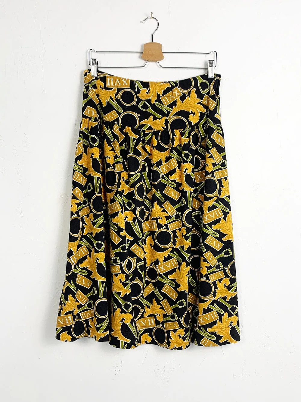 JM Knit Black and Yellow Print Midi Skirt