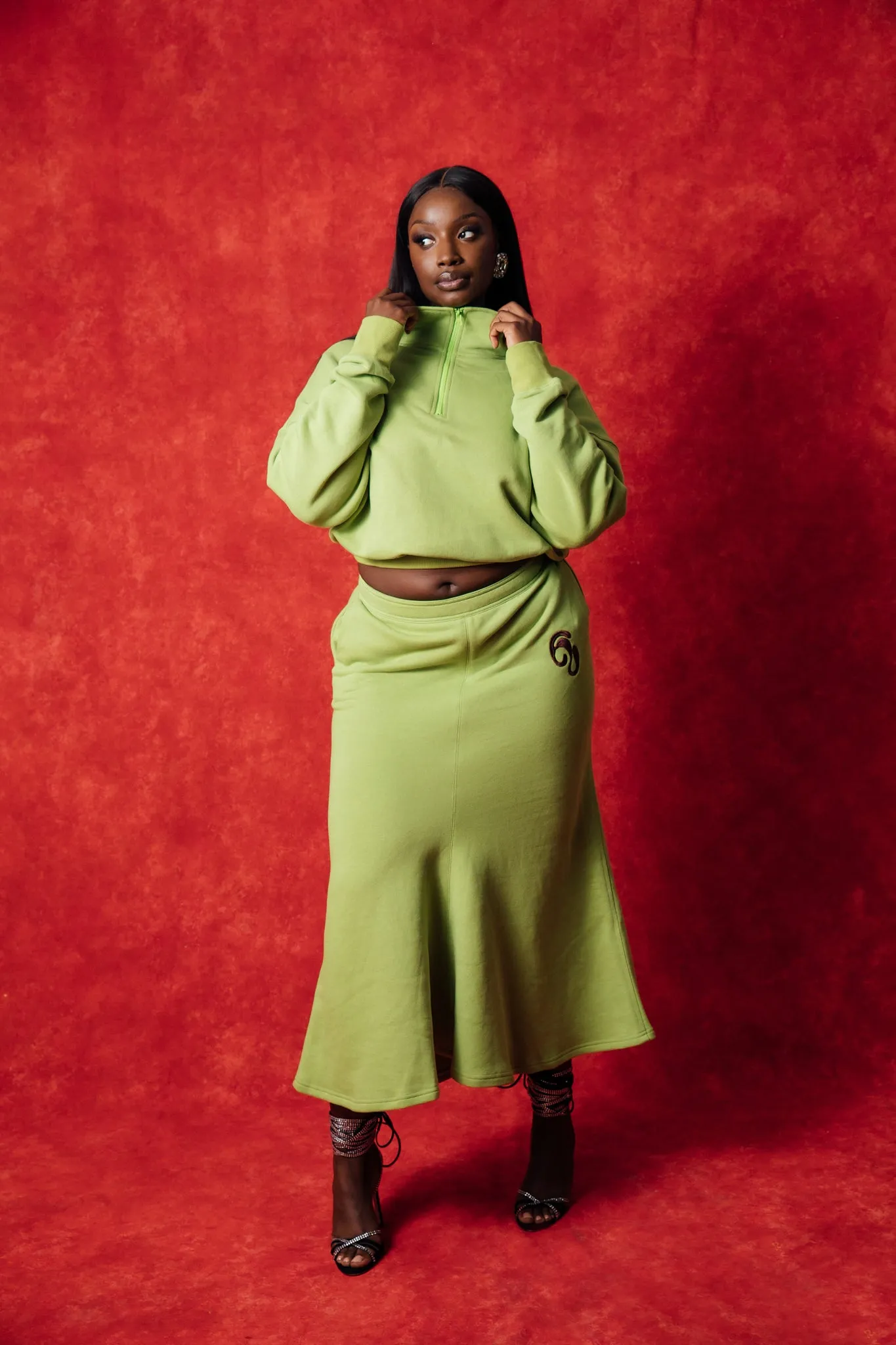 Pistachio Embroidered Cotton Sweatskirt with Kaia Logo