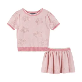 Knit Skirt Set (Size 4-6X) | Pink Flowers