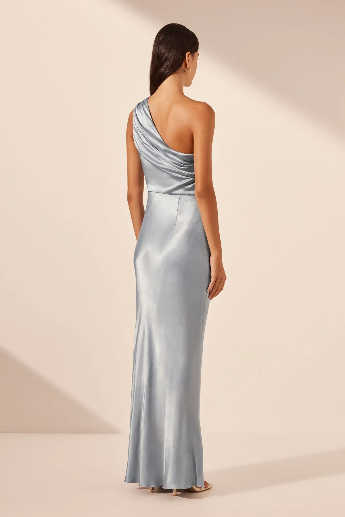 LA LUNE GATHERED ONE SHOULDER MAXI DRESS - POWDER BLUE